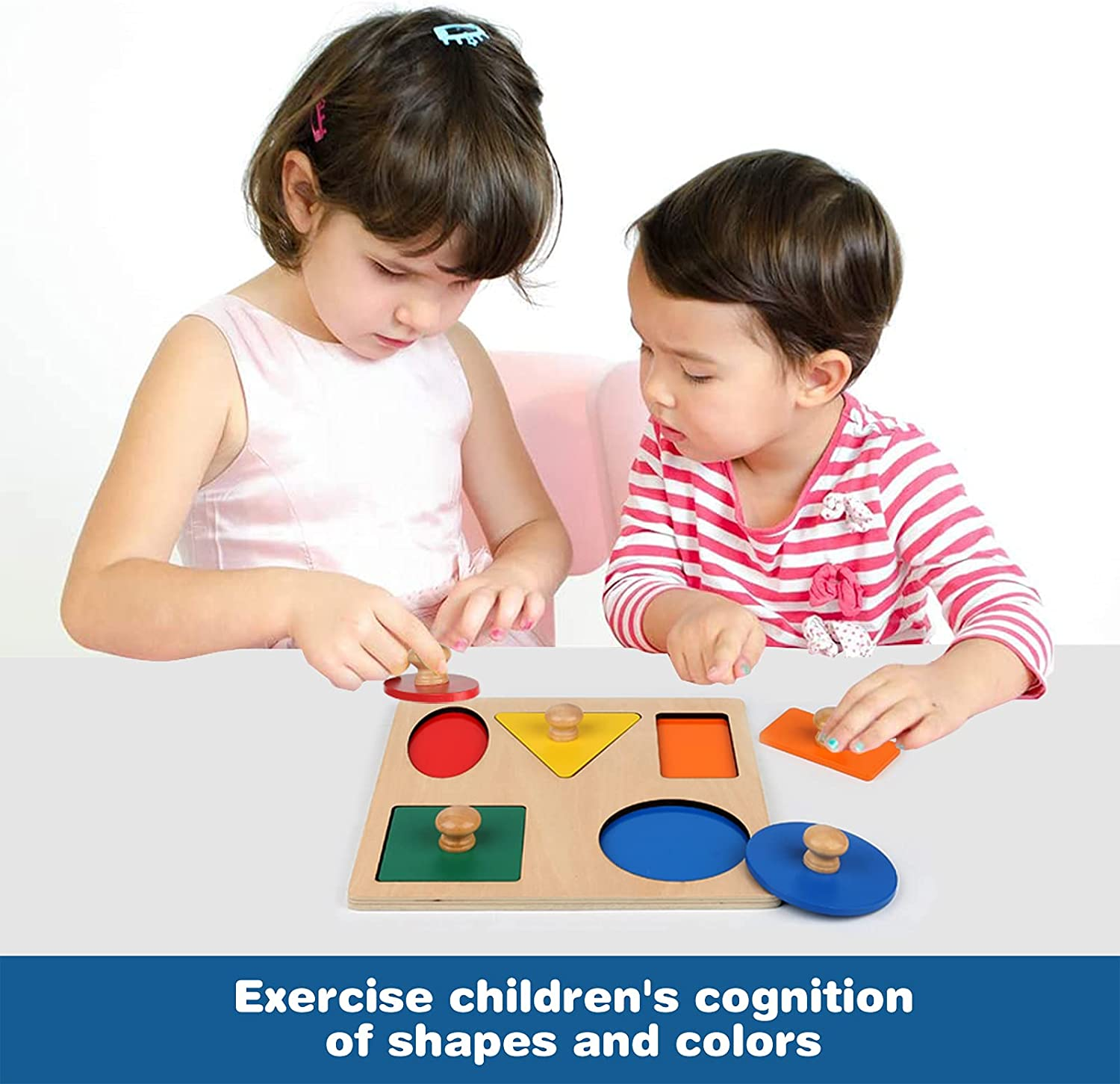 Montessori Wooden Puzzle Board Knob Wooden Puzzle Geometric Shape Puzzle Early Education Material Sensorial Toy for Toddler Shape & Color Sorter image number 5