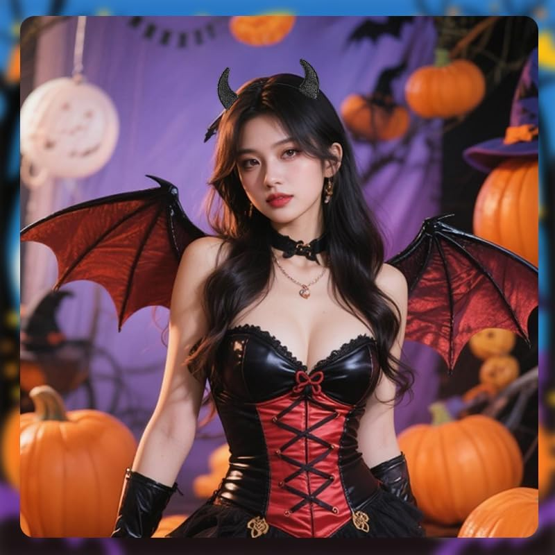 Glitter Devil Horn Headband Halloween Cosplay Costumes for Girls Women Black Horns Halloween Costume Accessories for Kids Adult Sparkly Bling Devil Horns Cosplay Horn Hair Accessories for Party Outfit image number 5