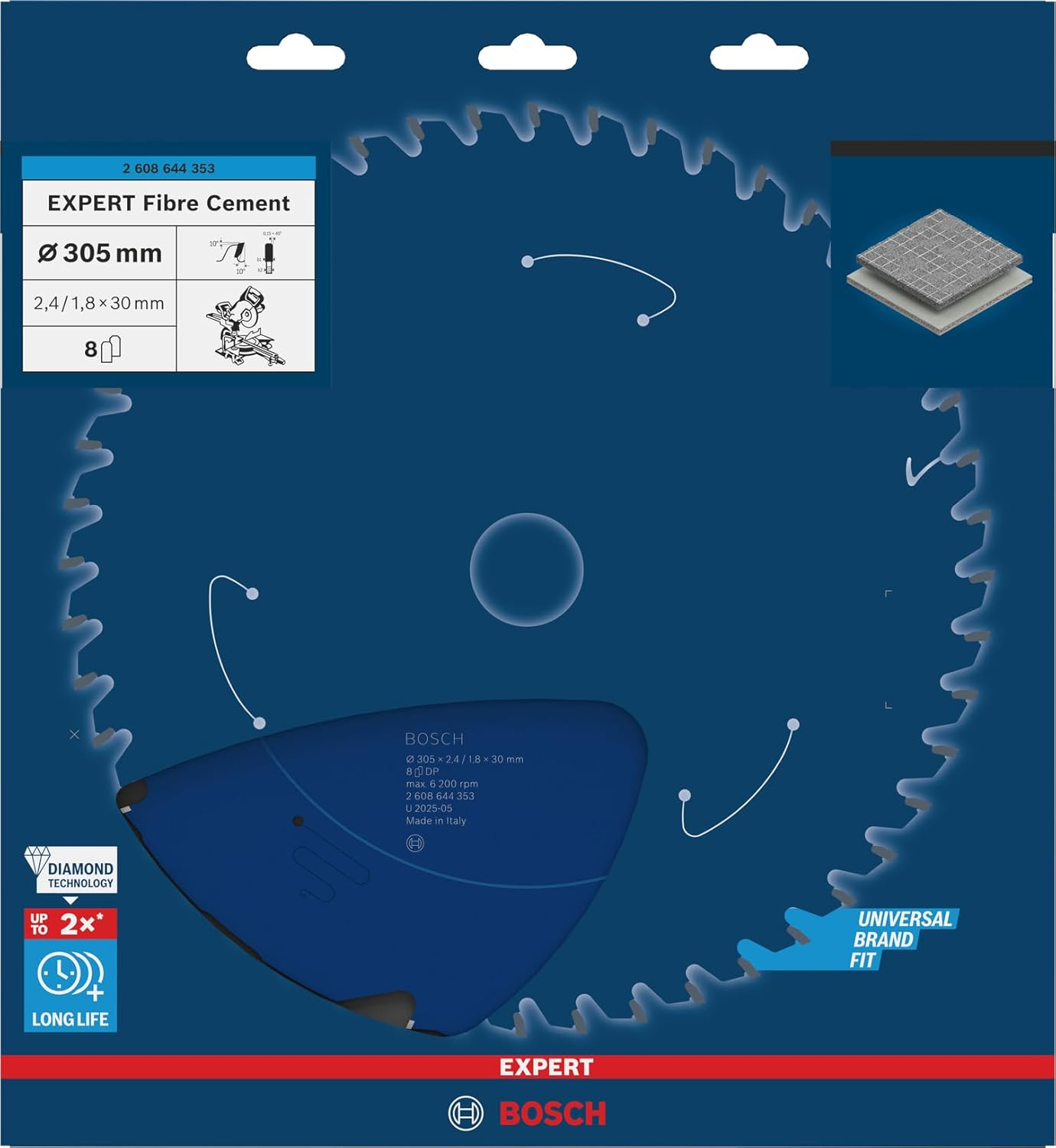 Bosch Professional 2608644353 Expert for Fibre Cement Circular Saw Blade (For Fibre Cement, 305 X 30 X 2.4 Mm, 8 Teeth,Circular Saw Accessory), Diameter 305 Mm image number 5