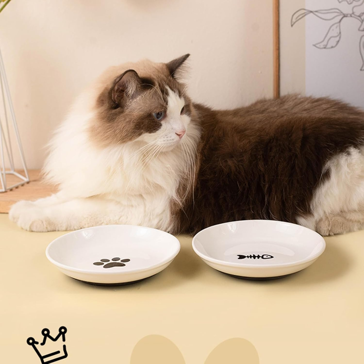 Pack of 2 Cat Bowls, Ceramic Cat Bowls, Feeding Bowl, Cat Bowl, Ceramic Flat Cat Plate for Cats, Small Dogs, 15 Cm Diameter image number 5
