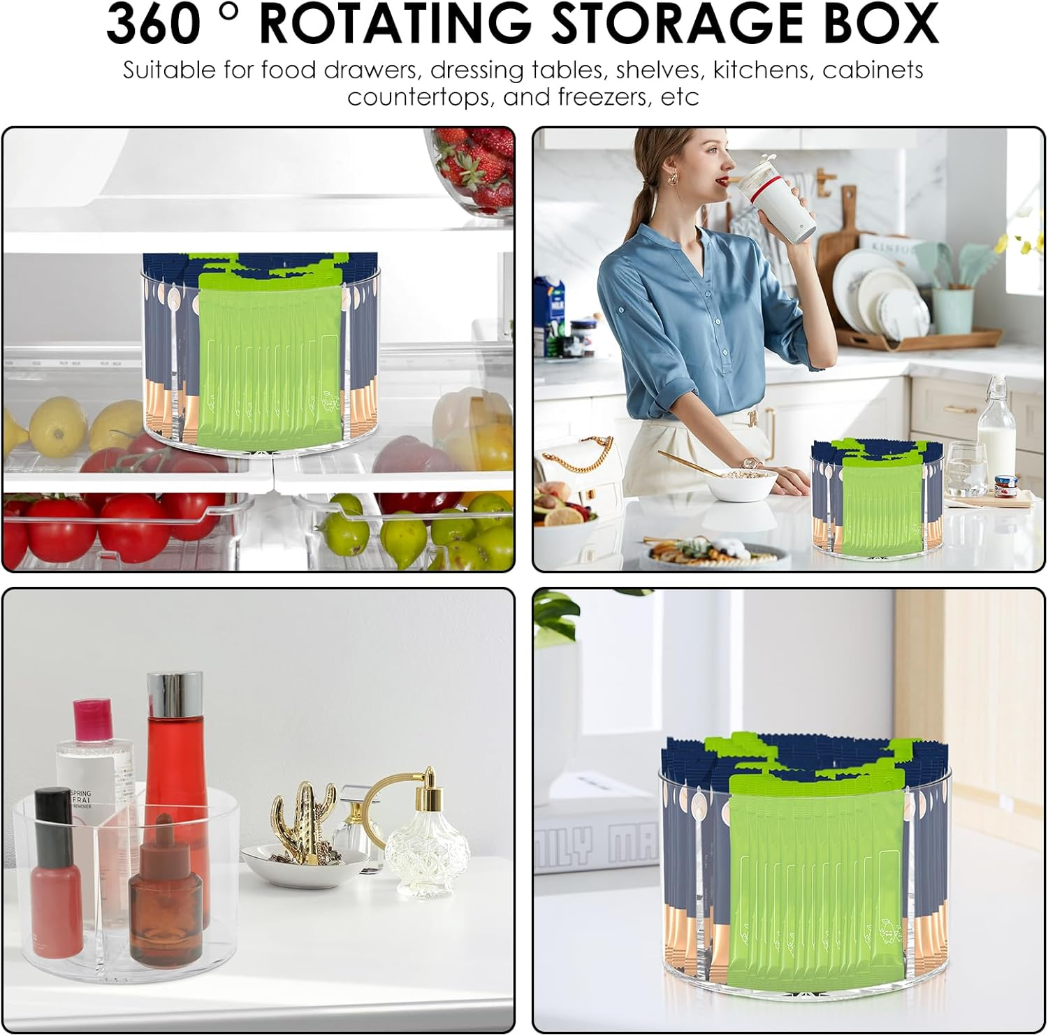 Lazy Susan Turntable, round Plastic Clear Lazy Susan Turntable Food Storage Container, Clear Turntable Organizer, Rotates 360 Degrees for Kitchen Cabinet, Pantry and Bathroom Organization (1PC) image number 3