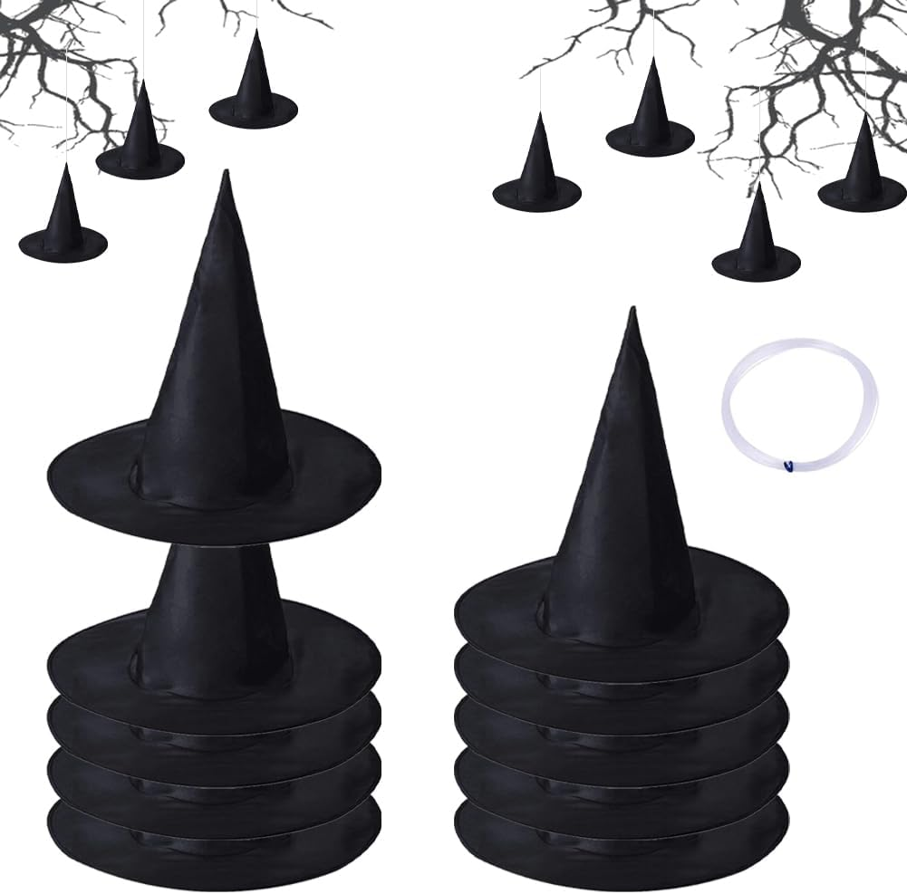 Geli 12 Pieces Halloween Witch Hats,Black Hanging Witch Hat, Wizard Hat Witch Costume Accessories Floating Hats with Rope for Halloween Decorations Indoor Outdoor image number 4