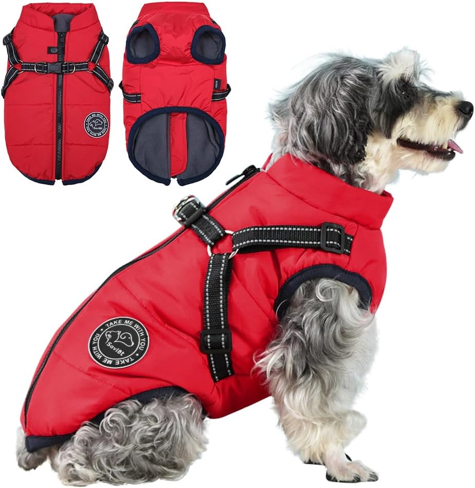 Savlot Dog Jacket Winter Vest Jackets Dog Coat Dog Jumper Pet Skiing Costume Sleeveless Cotton Padded Vest with Chest Strap Strap image number 4