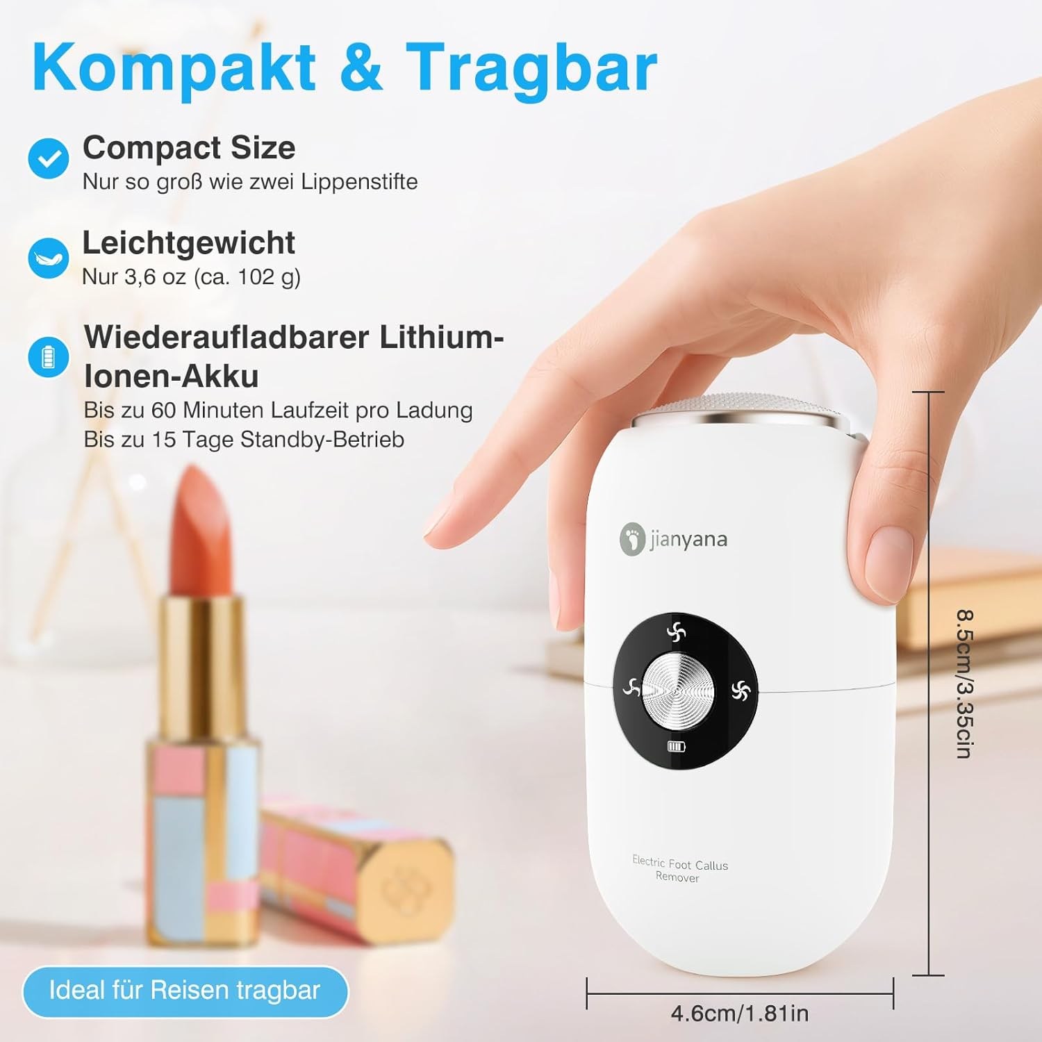 Jianyana Callus Remover, Electric Test Winner with 2 Stainless Steel Grinding Heads, Electric Callus Remover, Callus Removal, Foot Pedicure Set, for Removing Cracks, Dead Skin & Calluses - Black image number 4