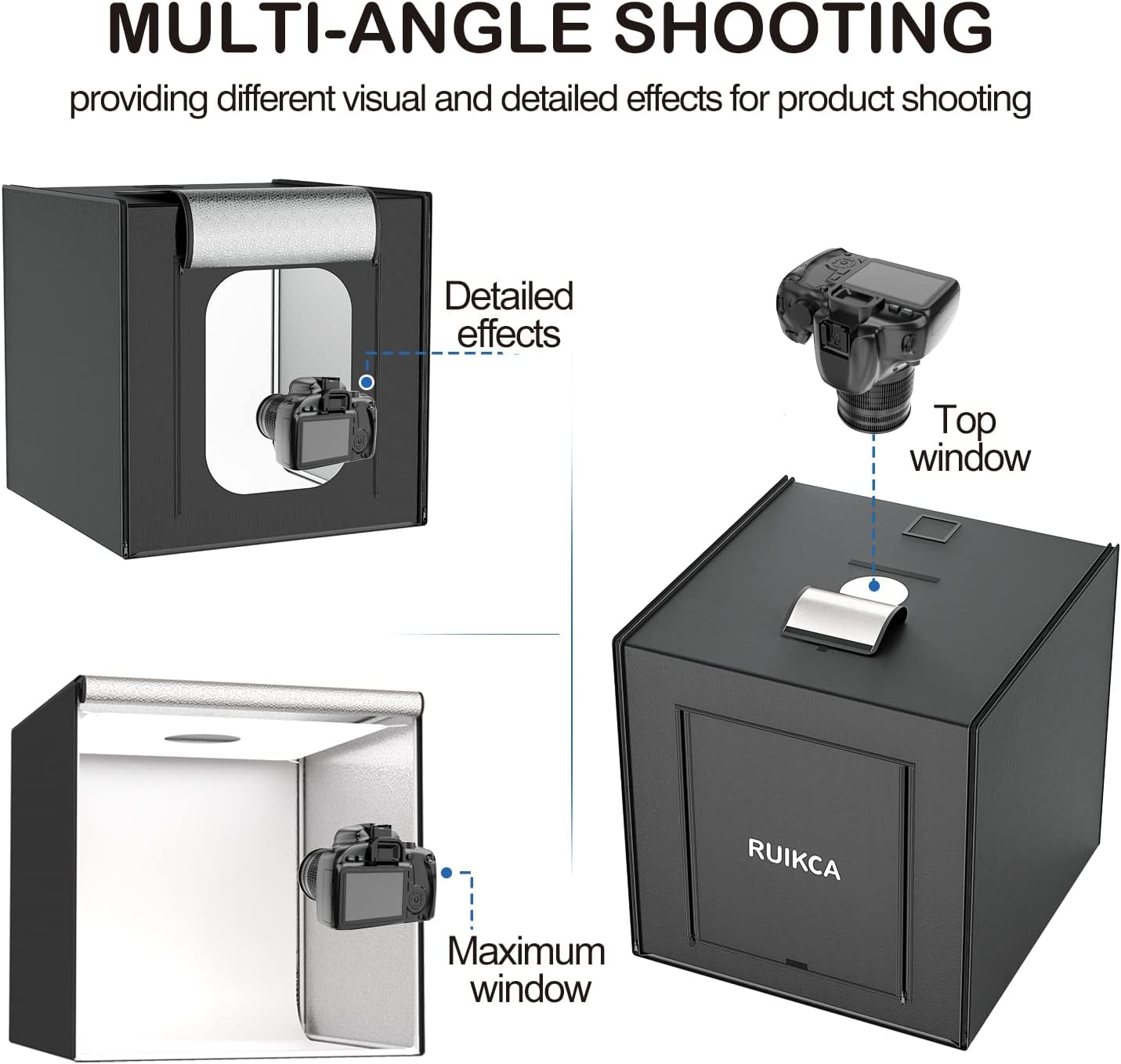 Photo Studio Light Box for Photography: RUIKCA 32"X32"/80X80 Cm Large Lightbox for Product with 3 Stepless Dimming Light Panel 210 LED, Photo Shooting Tent with 5 Color Backdrops image number 5