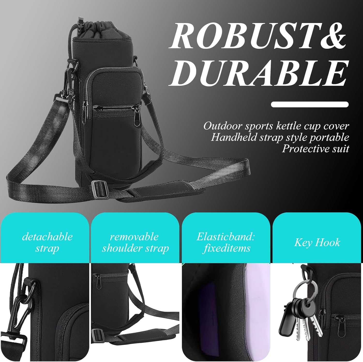Pacify Water Bottle Carrier Bag 34Oz Water Bottle Shoulder Carrier Crossbody Sling Water Bottle Holder with Strap 2 Phone Pockets for Hiking Travelling Camping