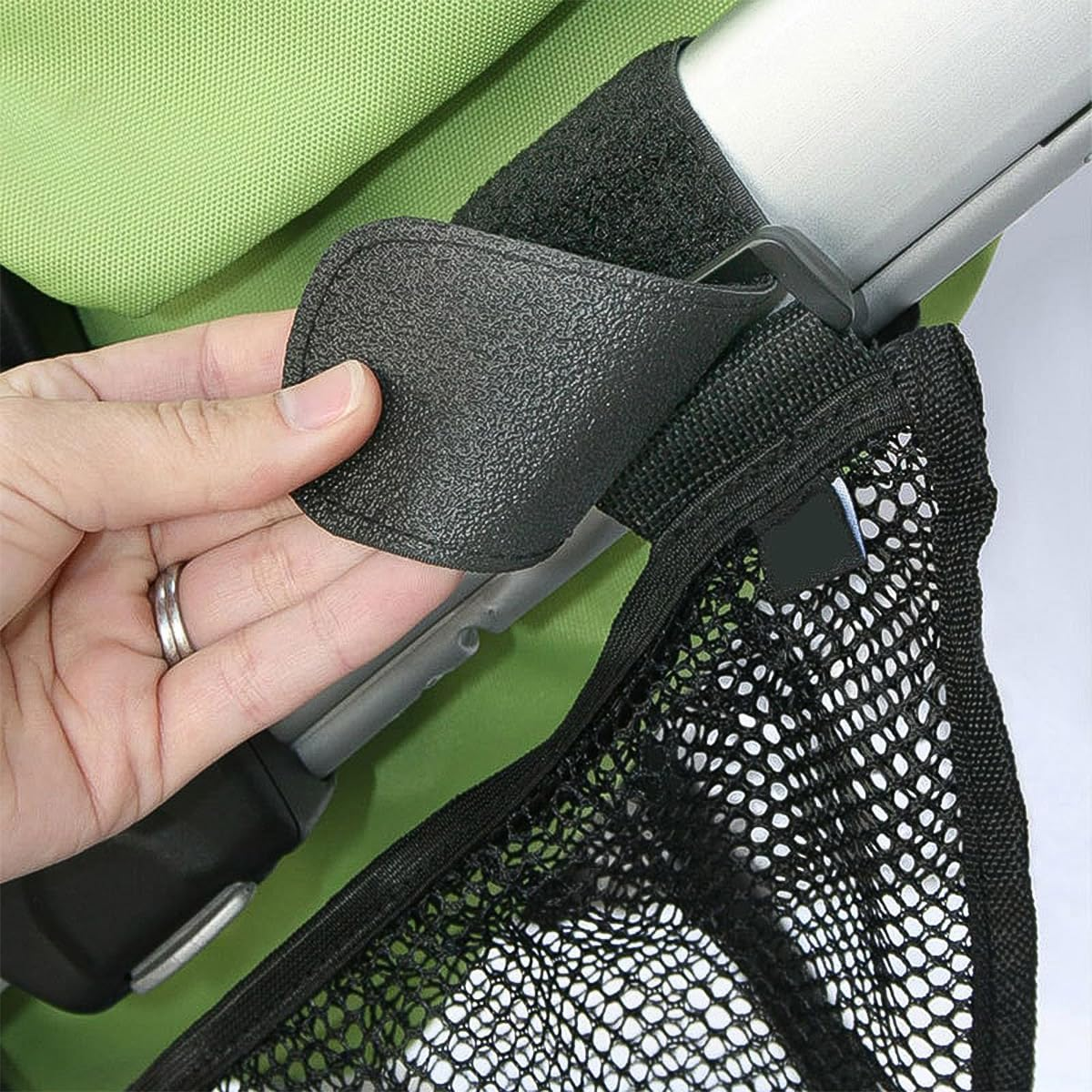 NUZAMAS Side Sling Cargo Net Side Sling Stroller Storage Accessory Adjustable Straps Black Universal Stroller Organizer Mesh Cargo Net for Stroller Storage image number 2