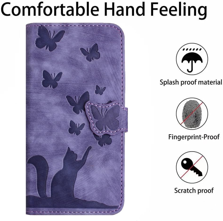 LSPCASA Mobile Phone Case for Iphone 17 Pro Max 6.9 Inch Premium PU Leather for Iphone 17 Pro Max Case with Card Slots Stand Function Protective Case Foldable Flip Wallet Phone Case Butterfly Cat image number 4