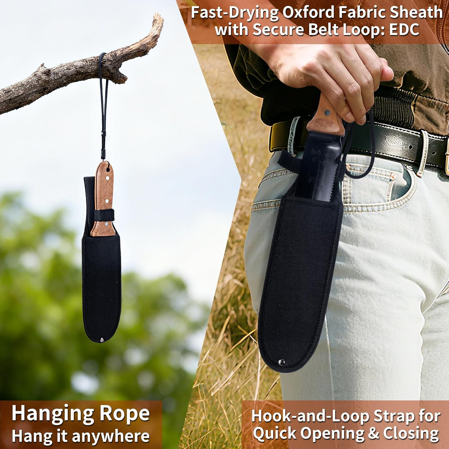 WILLKOMMEN Hori Hori Garden Knife- Garden Tools with Oxford Cloth Sheath, 7" Stainless Steel Blade,Full Tang Beechwood Handle, Ideal for Transplanting, Division, Weeding & Root Care (Forked Tip) image number 1