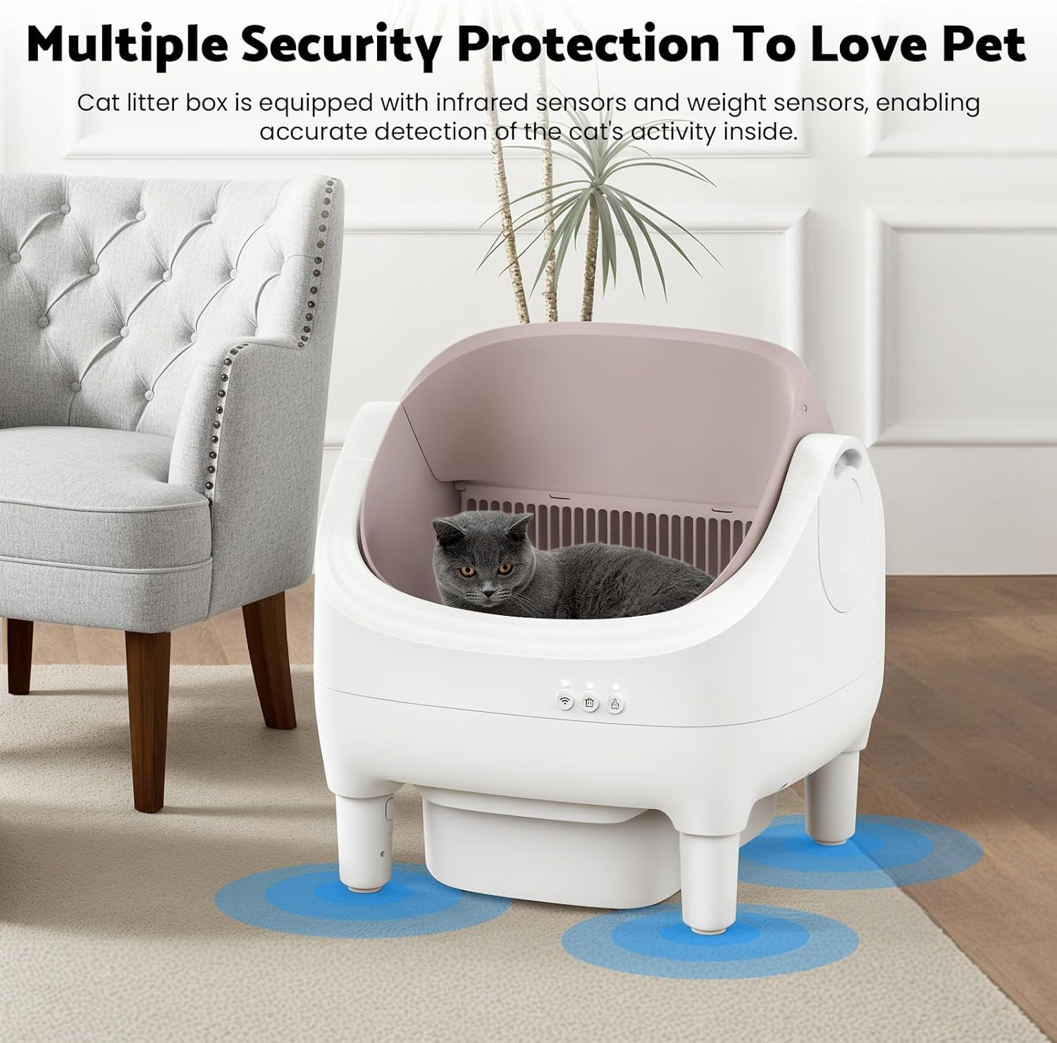 Advwin Self Cleaning Litter Box, Open Top Design Automatic Cat Litter Box for Multiple Cats with App Control, Safety Protection, 10.5L Large Waste Bin, Includes Trash Bags and Litter Mat image number 3