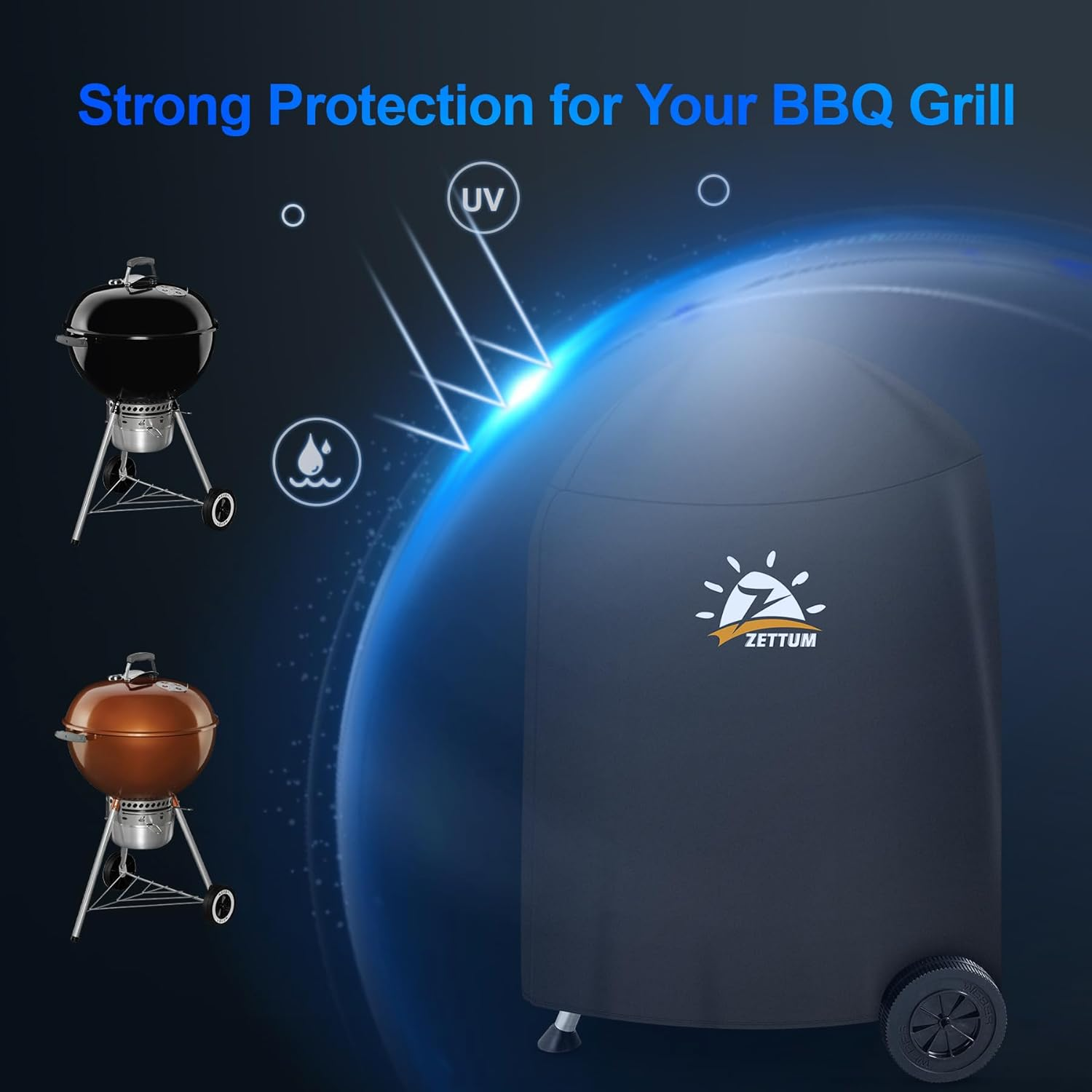 Zettum Kettle BBQ Cover for Weber 67 CM - 600D Charcoal Grill Cover for Weber Barbecue, Heavy Duty & Waterproof PU Covers for Weber 67 CM Master Touch Charcoal Grill, Original Kettle Grill(&Phi;80X99Cm) image number 2