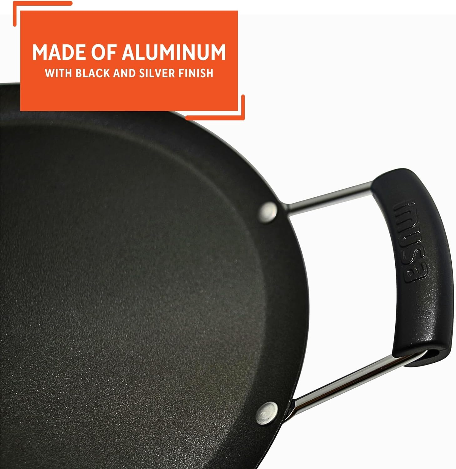 IMUSA USA, Black Carbon Steel Large round Comal with Bakelite Handles, 14" image number 4