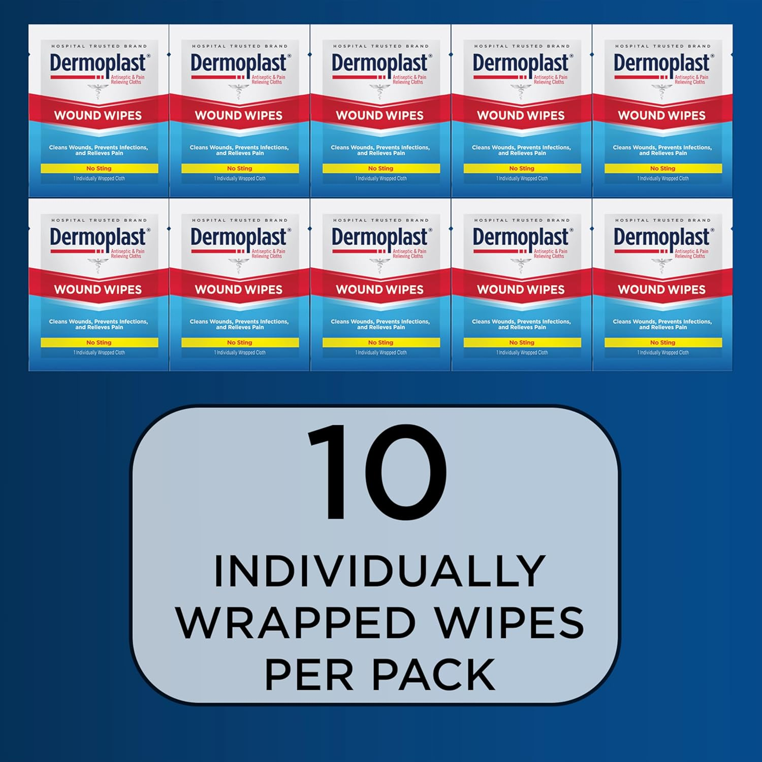 Dermoplast 3-In-1 Medicated First Aid Cloths, Analgesic & Antiseptic Wipes for Treating Minor Cuts, Scrapes and Burns on the Go, Sting Free Formula, 10 Individually Wrapped Cloths (Packaging May Vary) image number 4