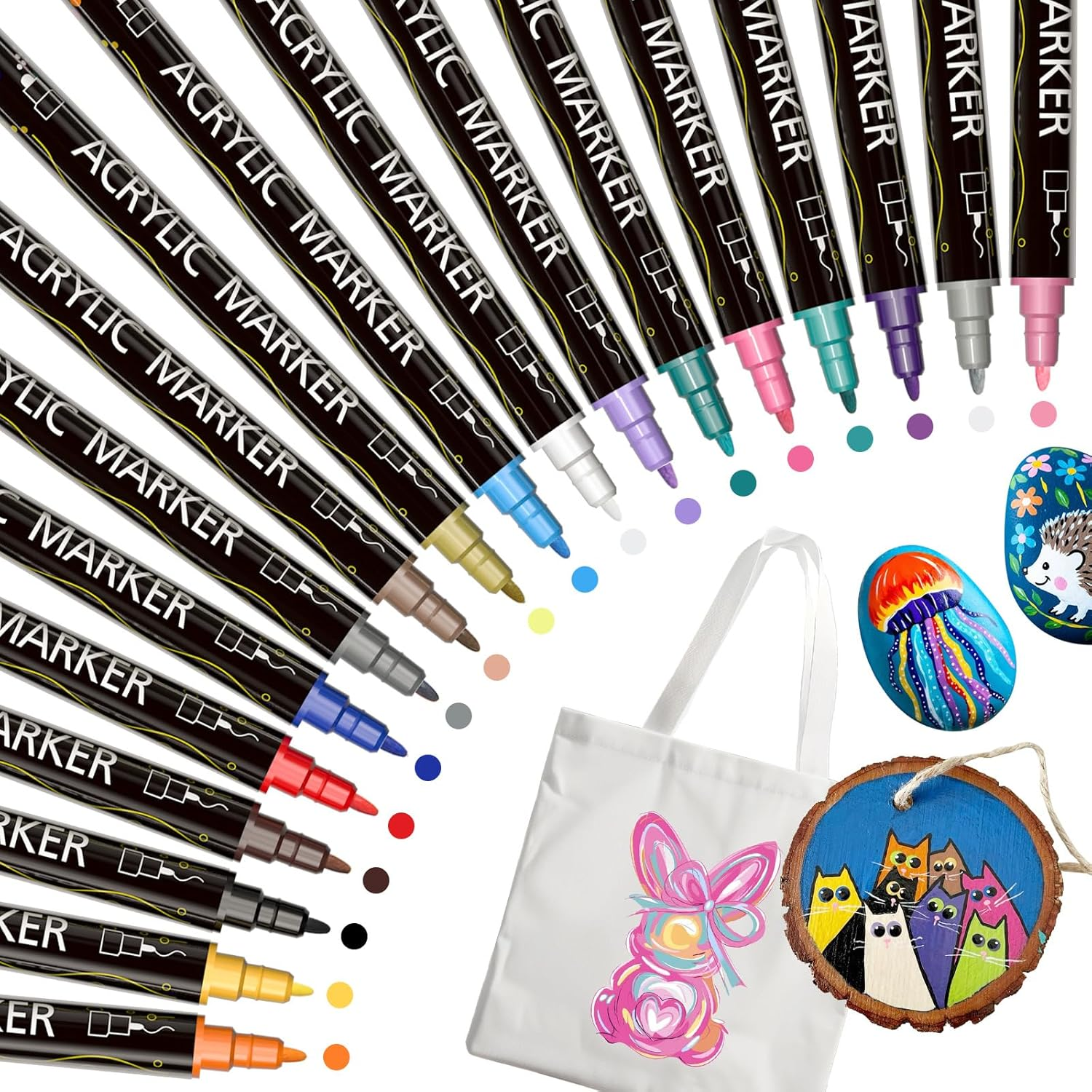 ZDY Dual Head Acrylic Pen, Suitable for Rock Painting, Wood, Glass, Stone, Metal, Ceramics, Etc., 0.5MM Fine Dot Dual Head Acrylic Paint Pen Set, Art Supplies, Acrylic Markers for DIY Card Making (18) image number 2