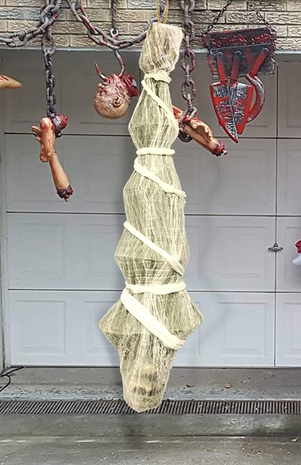 ESSENSON Halloween Decorations Outdoor - 70 Inch Hanging Corpses Props Scary Skeleton Body inside Spider Web Halloween Yard Indoor & Outdoor Decor Halloween Party Favors Haunted House Decorations image number 1