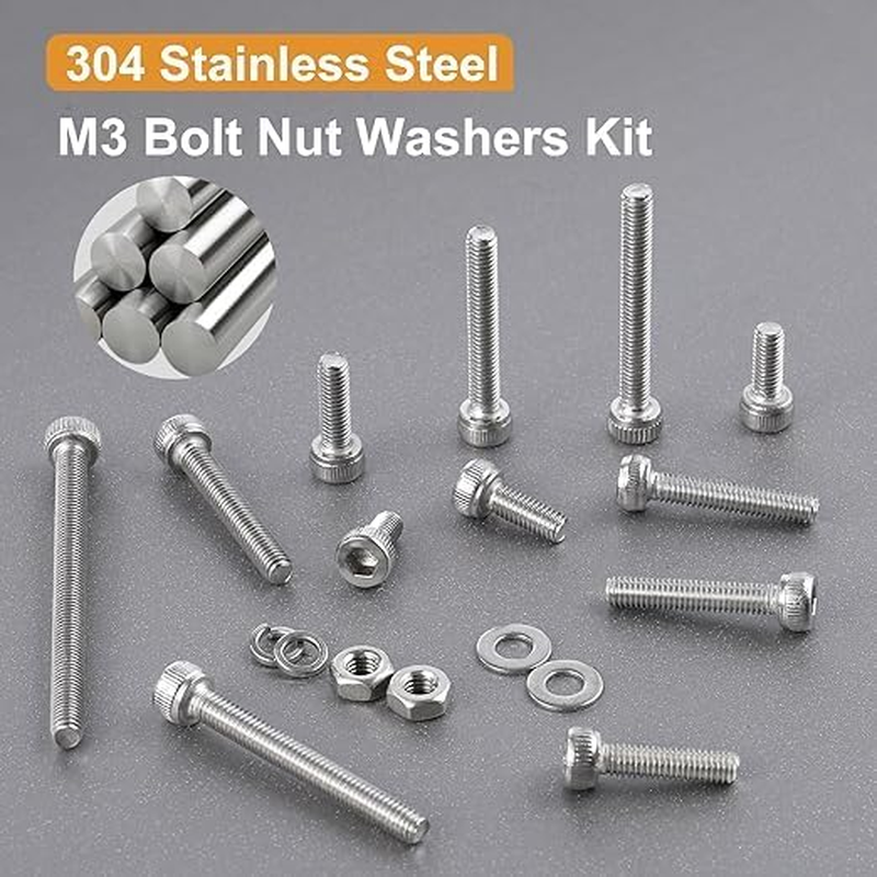 298Pcs M4 Screws Assortment, M4 Screws Bolts for 3D Printer DIY, Hex Socket Head Cap Screw Bolts Nuts Washer Kit, 304 Stainless Steel, M4X25/30/35/40/45/50Mm (298, M4X25/30/35/40/45/50Mm)