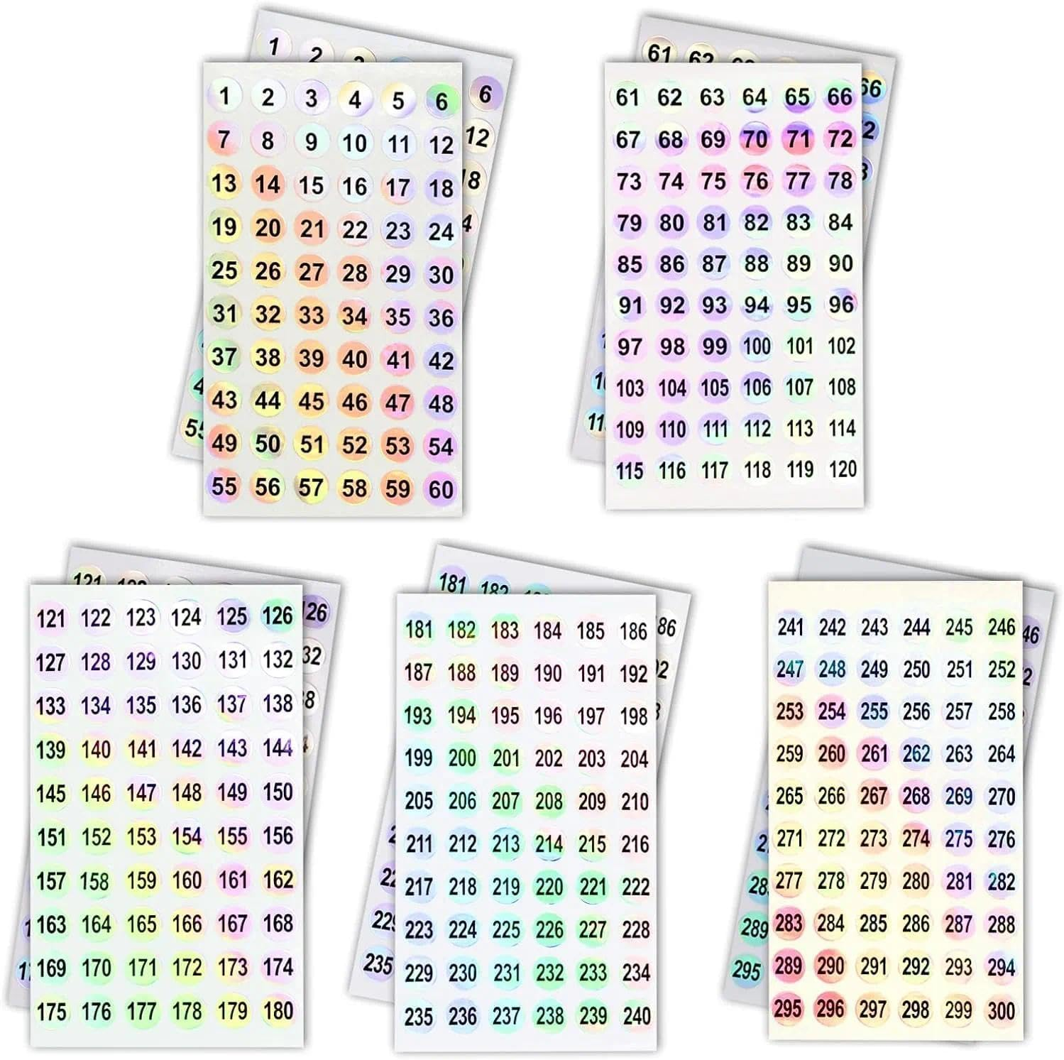 Small Number Stickers 1-300 for Nail Polish Organizing, Waterproof Holographic Labels for Salon Organization, Self-Adhesive and Easy to Remove - Povtor image number 4