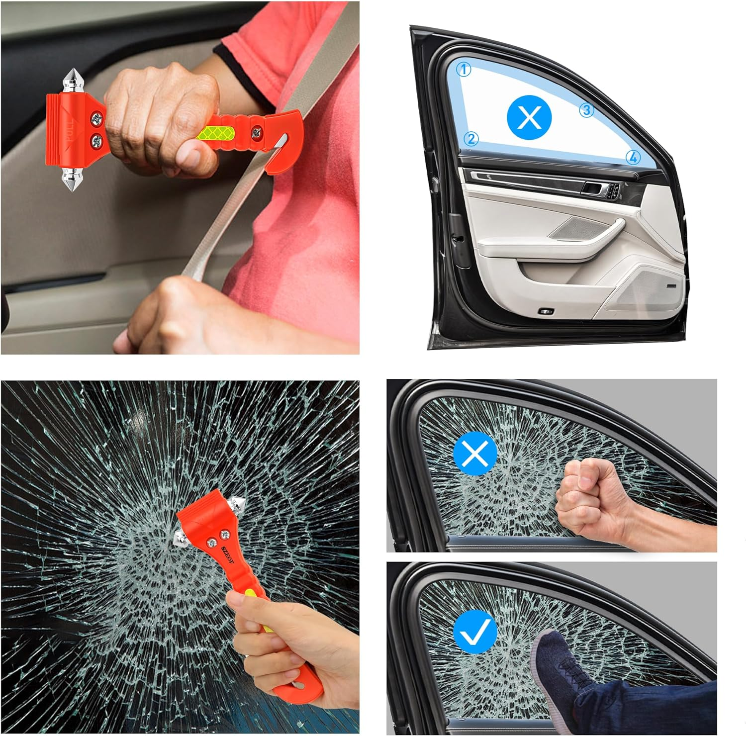 Car Window Breaker,Glass Breaker,Car Window Breaker and Seatbelt Cutter,Multi-Functional Car Safety Hammer,Car Emergency Kit,2 Packs(Orange)&hellip; image number 4