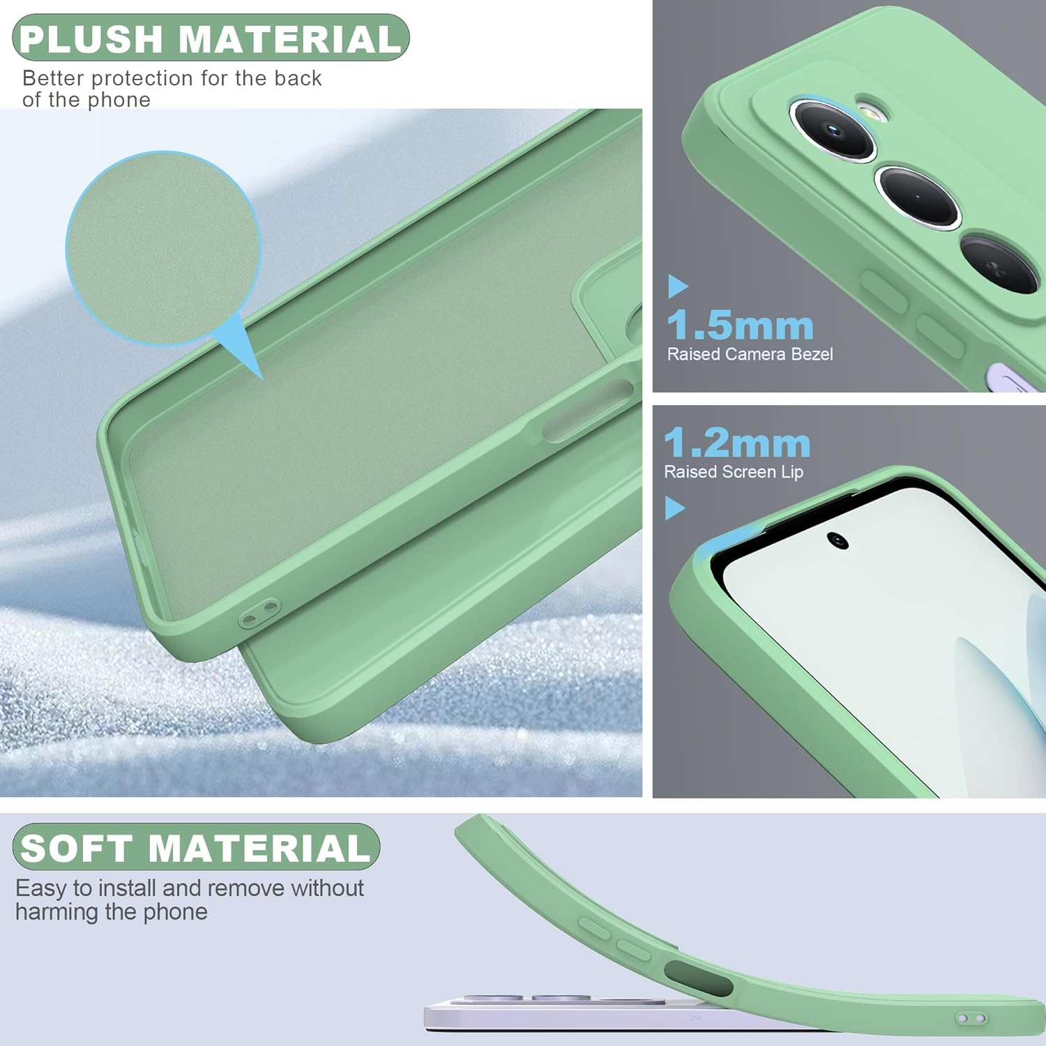 ARRYNN Case for Xiaomi Redmi 15 4G / 5G (6.9 Inch) + Protective Film, Mobile Phone Case Liquid Silicone Soft TPU Shockproof Case Cover Protective Case - Green image number 5
