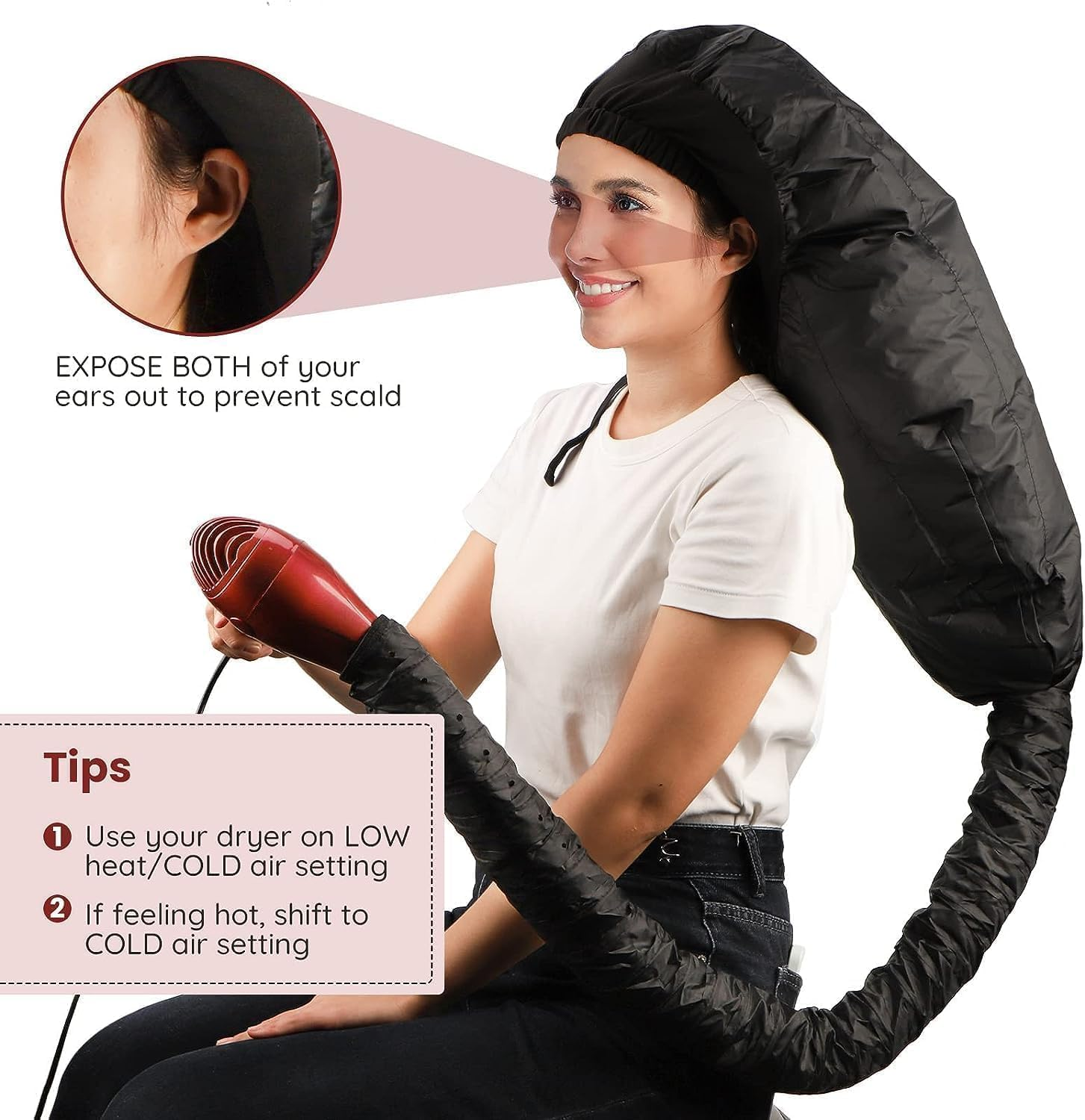 Net Plopping Cap for Drying Curly Hair, Adjustable Net Cap for Drying Curl with Drawstring, Hair Dryer Bonnet, Plopping Hair for Women (Black, One Size) image number 3