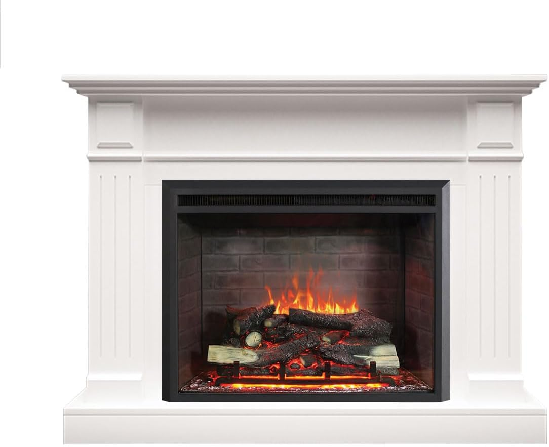 Modaliving Berwick Electric Fireplace Heater White Mantel Suite (Starlight Insert)