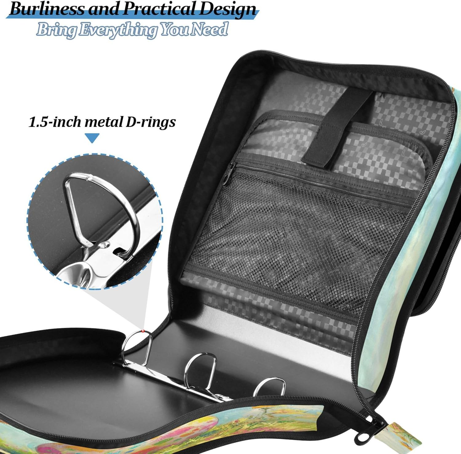 Cute Easter Bunny Zipper Organizer 1.5 Inch 3 Rings Heavy Duty with Strap for School Storage Wallet with Handle image number 3