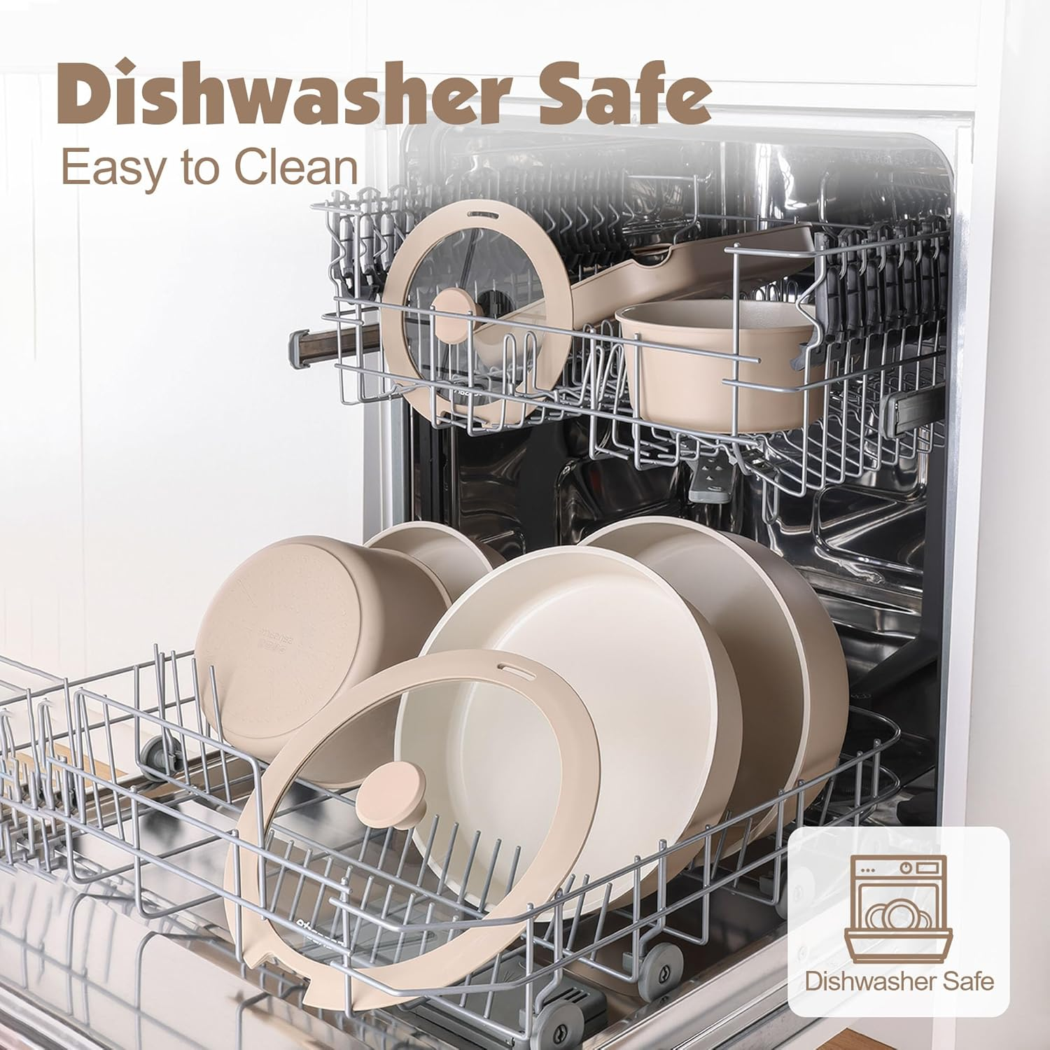 SENSARTE 17 Piece Ceramic Pots and Pans Set, Nonstick Detachable Handle Cookware, Induction Kitchen Cookware Set with Removable Handle, Dishwasher ＆ Oven Safe, PFAS/PTFE/PFOA Free (Almond Beige) image number 6