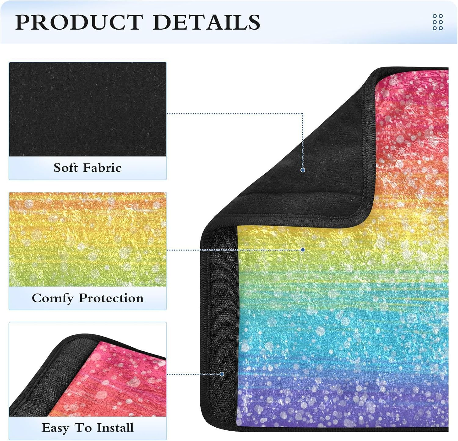 Glitter Rainbow Soft Seatbelt Cover, Padded with Cotton, Shoulder Strap Pads for Bags, Car Seat Strap Covers for Infant Car Seat image number 6
