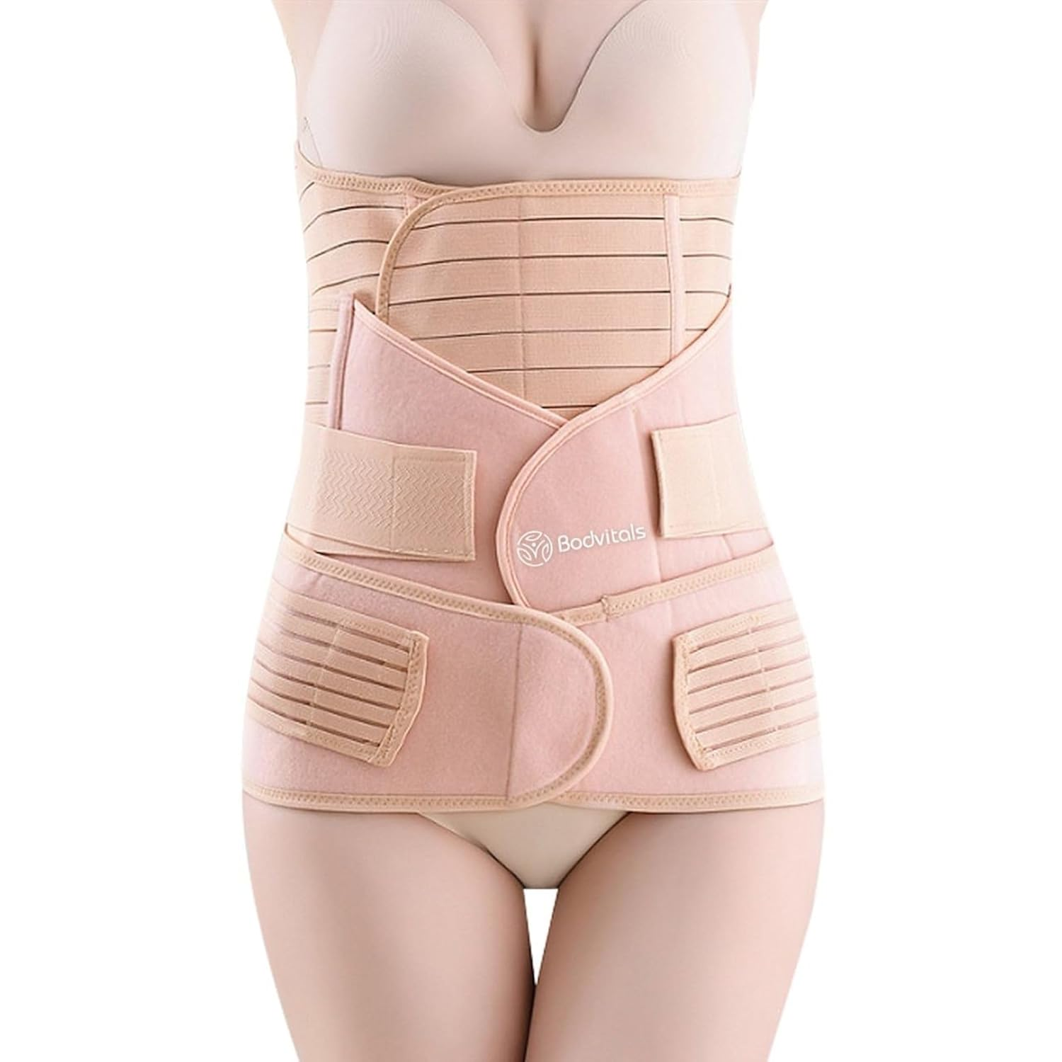 BODVITALS 3-In-1 Postpartum Belt | after Delivery Belly/Waist/Pelvis Shapewear | Tummy Control Slimming Girdle | Body Shaper Belt for Postnatal Recovery, C-Section, and Pelvic Support (Beige, L) image number 1