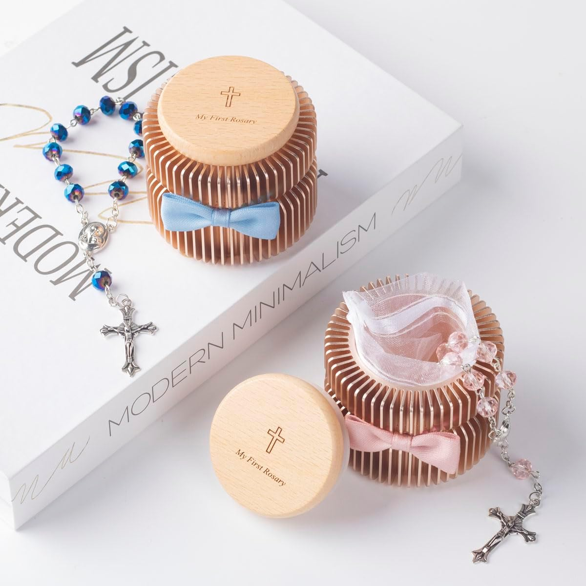 Catholic Baptism Gift Set My First Rosary & Aluminum Alloy Keepsake Box, Catholic Baptism Gifts for Baby Girl or Dedication Baptism Gifts for Girl or Kids (Pink Gold) - Pink Gold image number 4