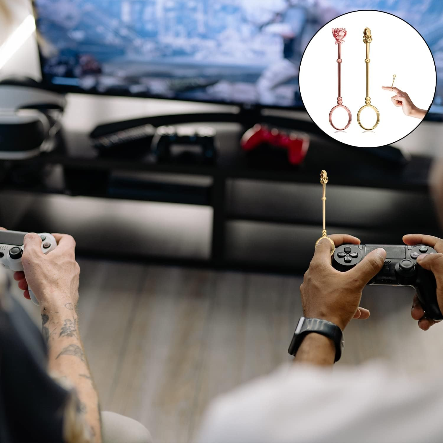 Cigarette Holder Ring, 2 Pcs Smoker Finger Holder Clip for Men and Women, for Smoking, Unique Gift, Protect Your Finger (Gold, Rose Gold) image number 1