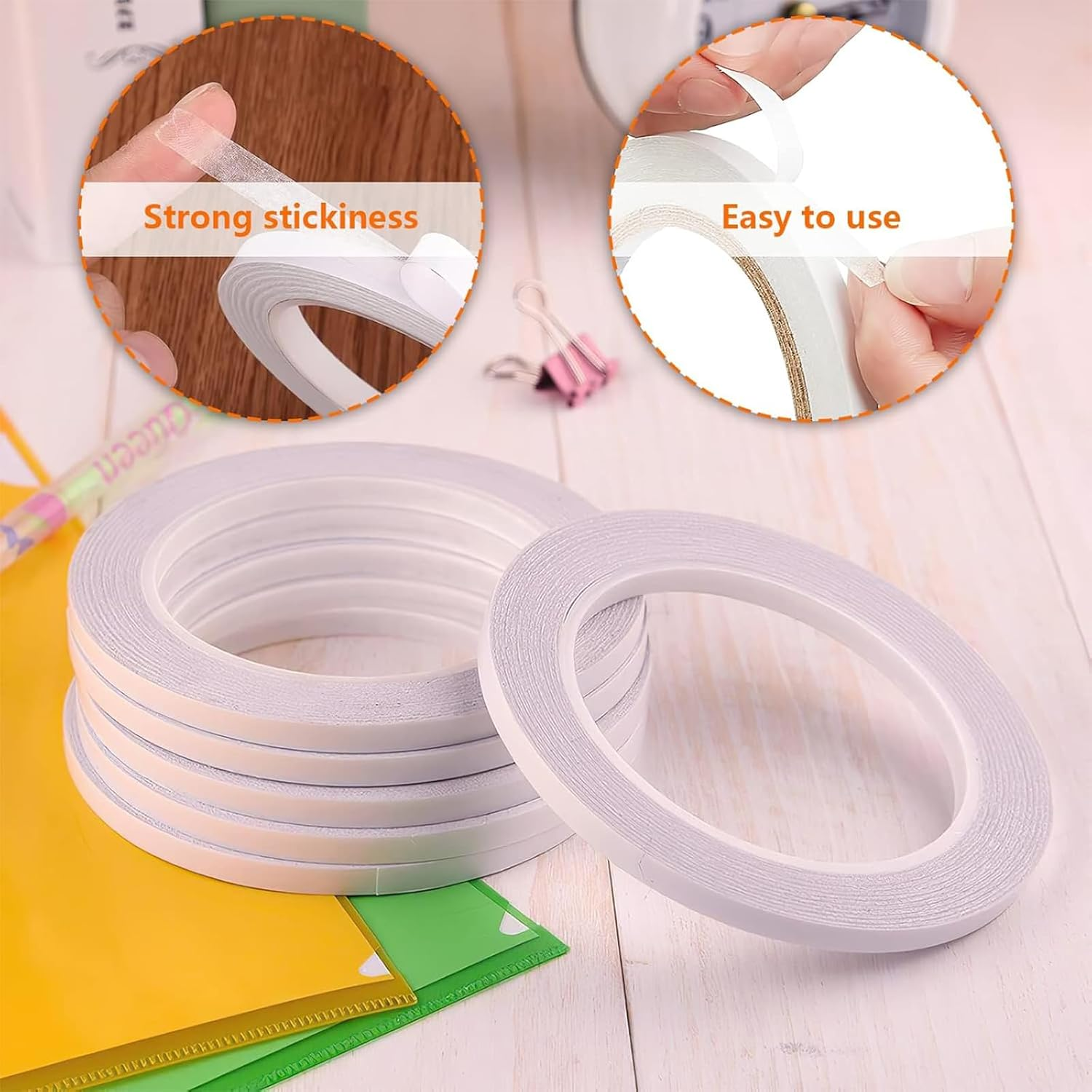 8 Rolls Double Sided Tape, Strong Self-Adhesive Tape 15Mm X 12M Each Roll for Craft Supplies, DIY Craft Projects, Handwork, Gift Wrapping and Office School Stationery Supplie image number 2