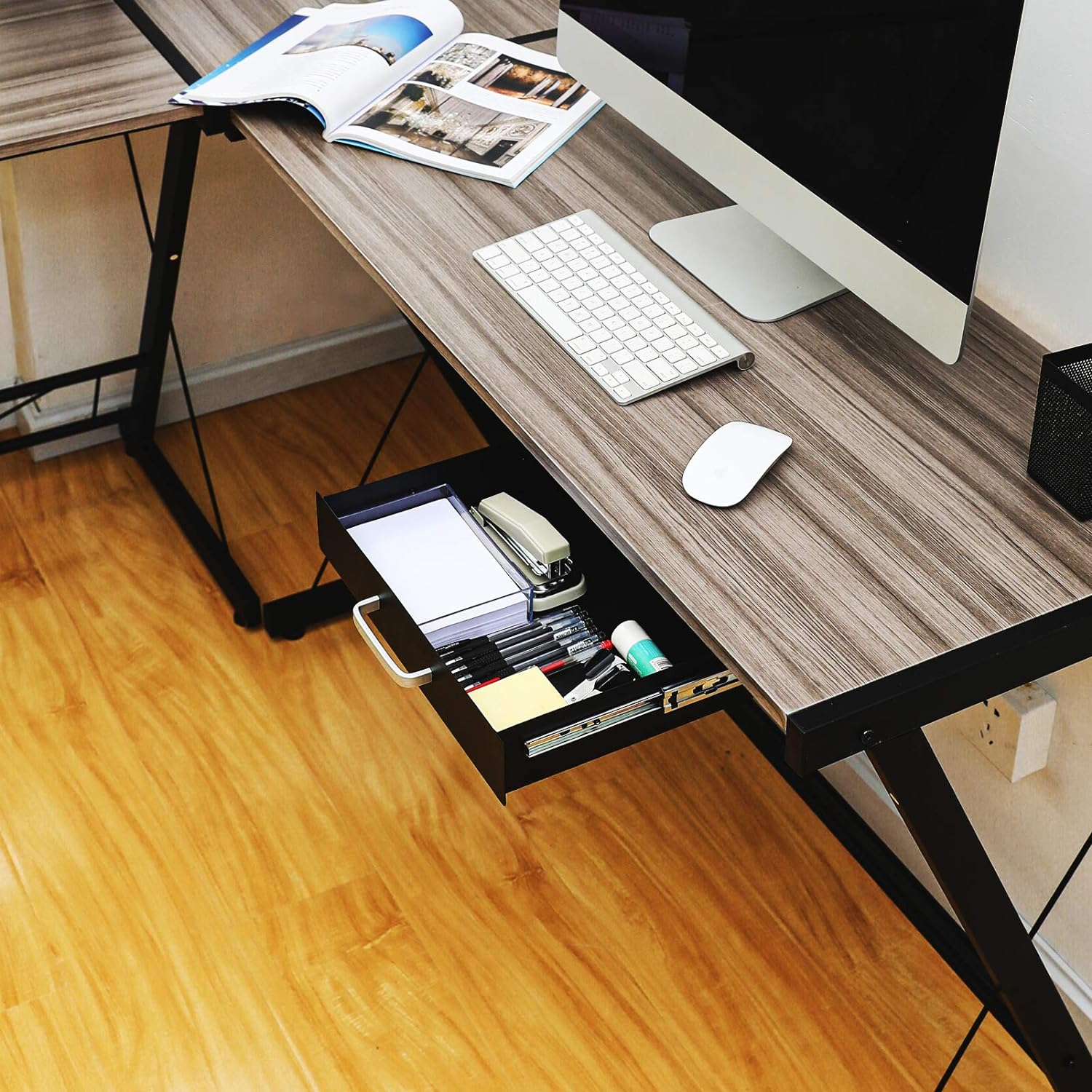 Gome under Desk Pull-Out Drawer - Storage Organizer Office Mounted, Easy Slide-Out Pencil Drawer for Saving Space, under Flat-Top Desk Storage Ideal for Sit-Stand Workstation