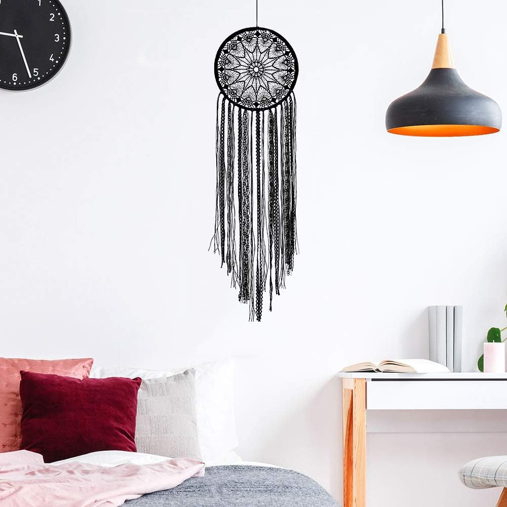 LOMOCRAFT Dream Catcher-Handmade Traditional Dream Catcher Wall Hanging Home Decoration Ornament Decor Craft Gift Black Lace image number 3