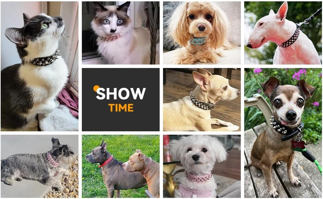 Serijoars Spiked Dog Collar Soft Pu Leather Mushrooms Rivet Spike Studded Dog Collar Adjustable Puppy Collars (M, Hot Pink) image number 1