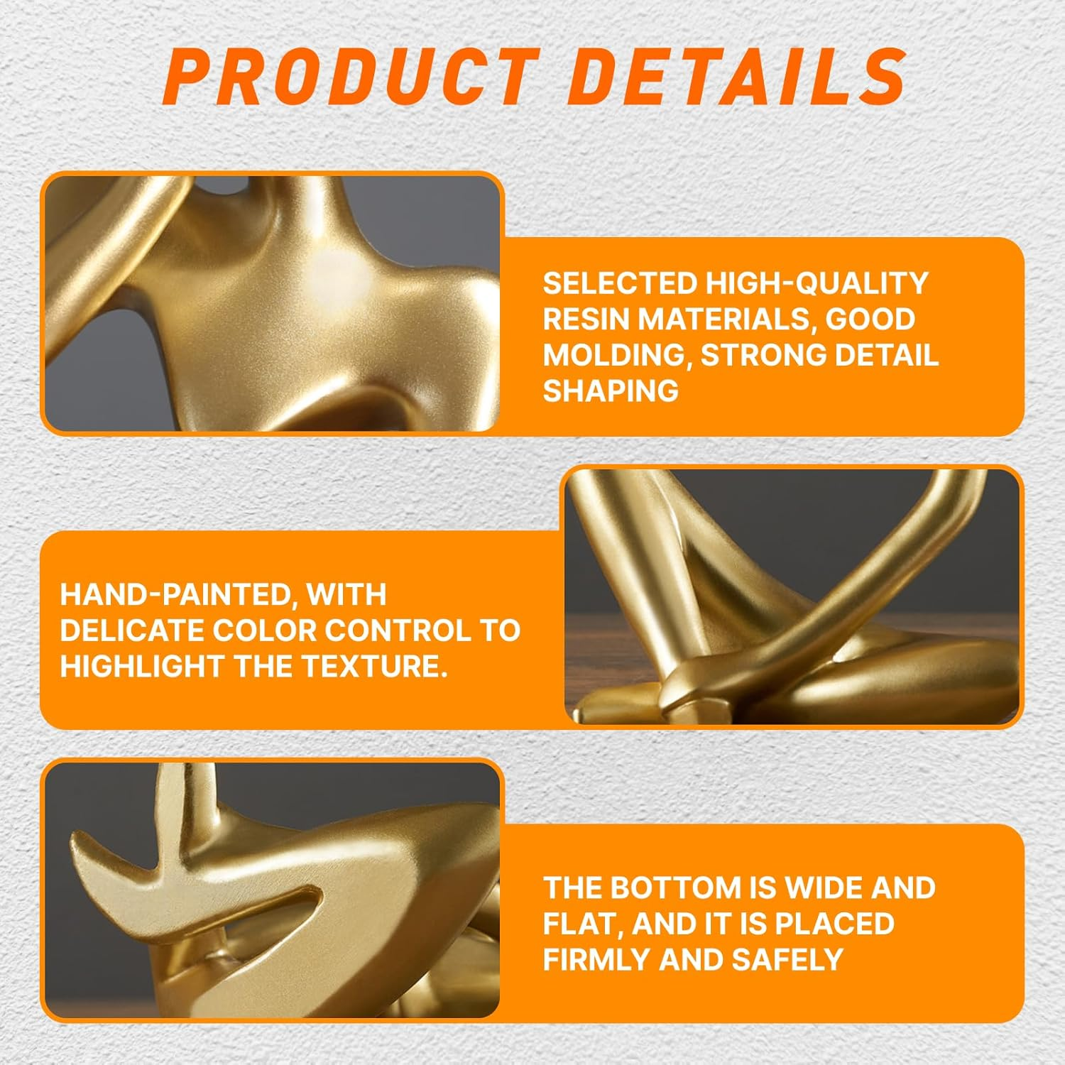 Elegant Gold Resin Thinker Statue Abstract Sculpture Ornament for Home and Office Decor, Unique Housewarming Gifts, Ideal Living Room, Desk, and Meeting Room Decoration Size 12.5 Cm