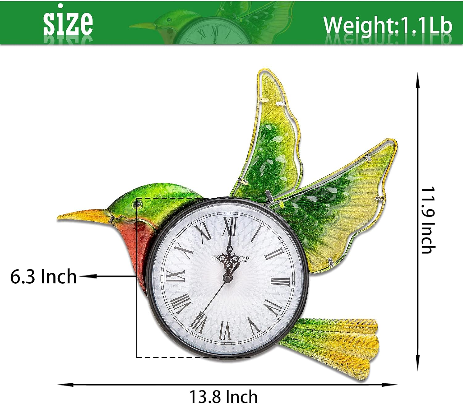 MUMTOP Indoor Outdoor Wall Clock Hummingbird Waterproof Wall-Mounted Clock for Patio Home Living Room Bedroom image number 2