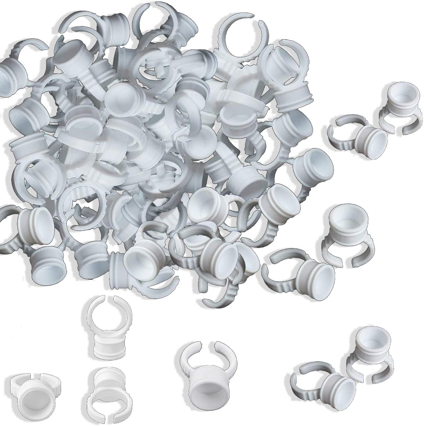 Pigment Rings - WANXINPT 100PCS Lash Glue Rings for Eyelash Extensions - Professional Disposable Glue Holder with Anti-Spill Design | Tattoo Ink & Nail Art Ring Palette (White) image number 2