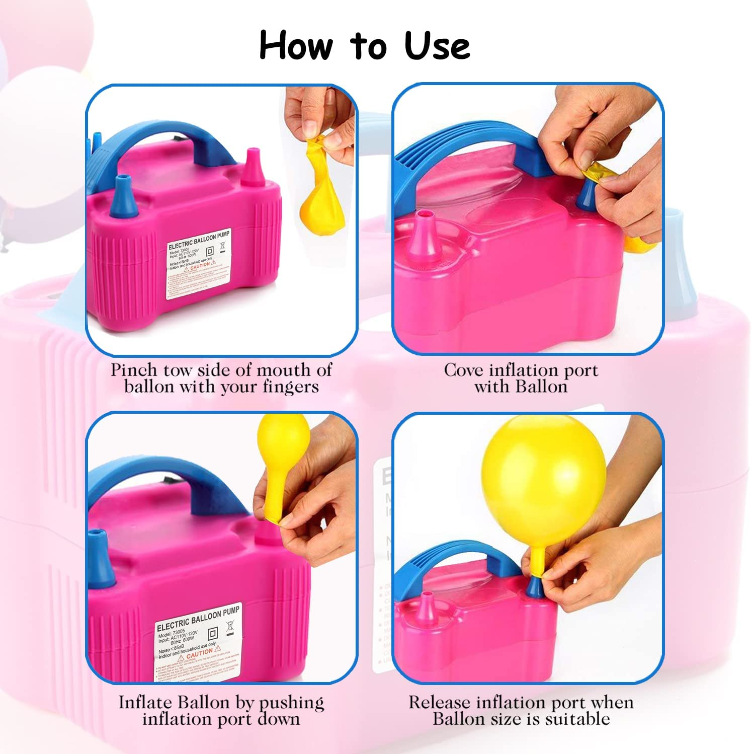 Electric Air Balloon Pump,Portable Dual Nozzle Electric Balloon Inflator/Blower for Rose Red 220V-240V 600W Balloon Blower Pump for Party Decoration, Faster and save Time image number 2