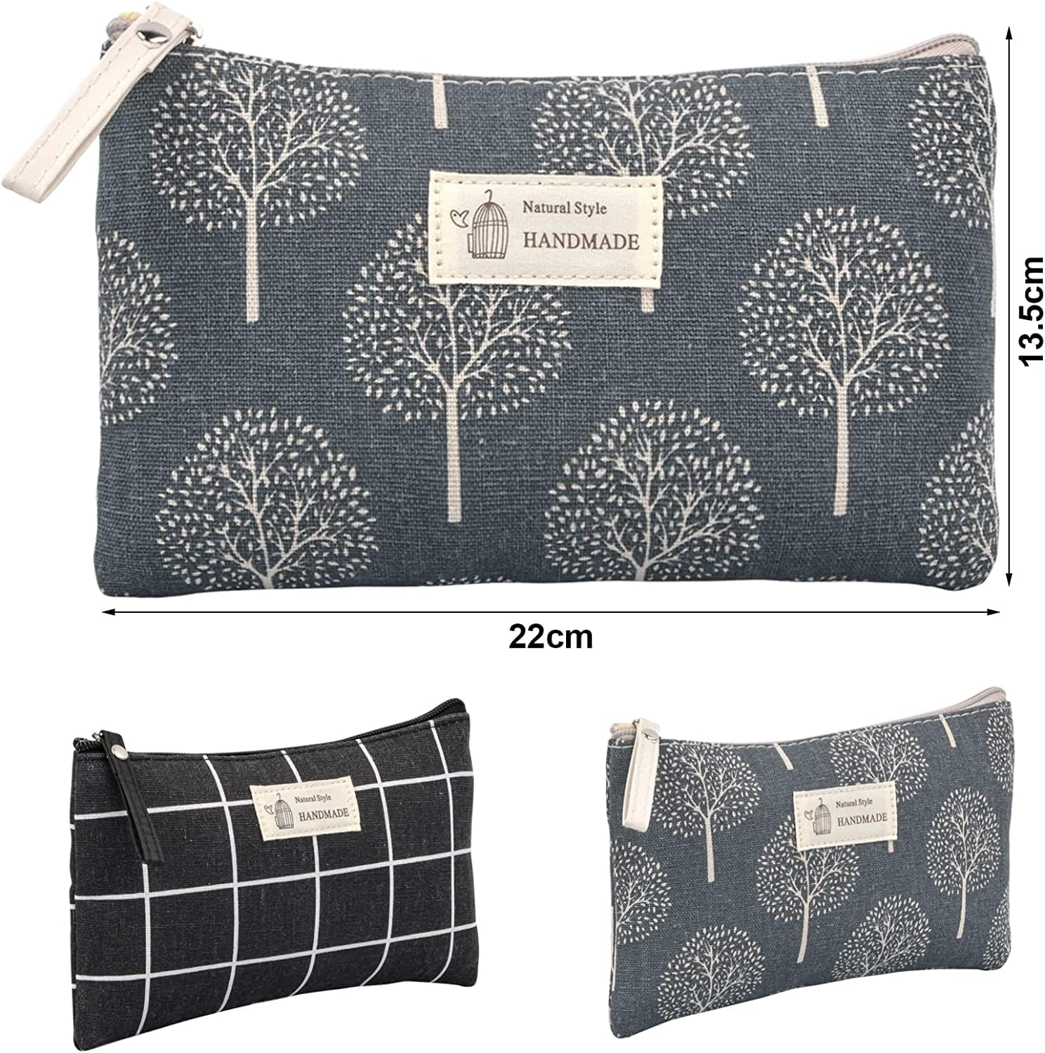 Printed Canvas Cosmetic Bags - 2Pcs Makeup Bags, Travel Pouch, Multi-Function Organizer with Zipper image number 2
