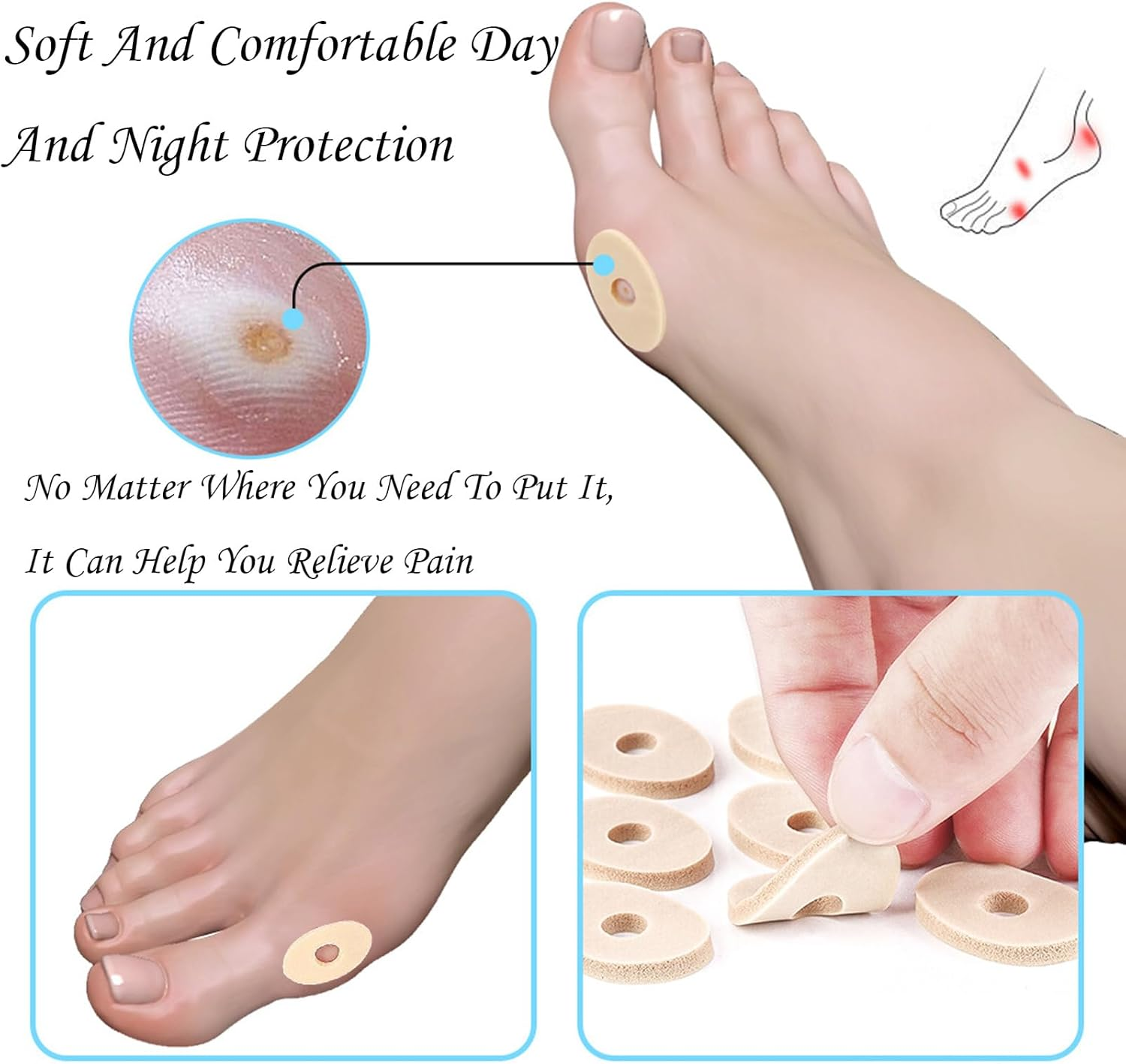 ZHIGOU 150 Pieces Corn Cushions,Soft Latex Foam Self Adhesive Callus Pads Corn Pad anti Friction Reduce Foot and Heel Pain,Suitable for Men and Women'S Feet,Toes,Heels Corn Pads for Feet(Small Oval) image number 1