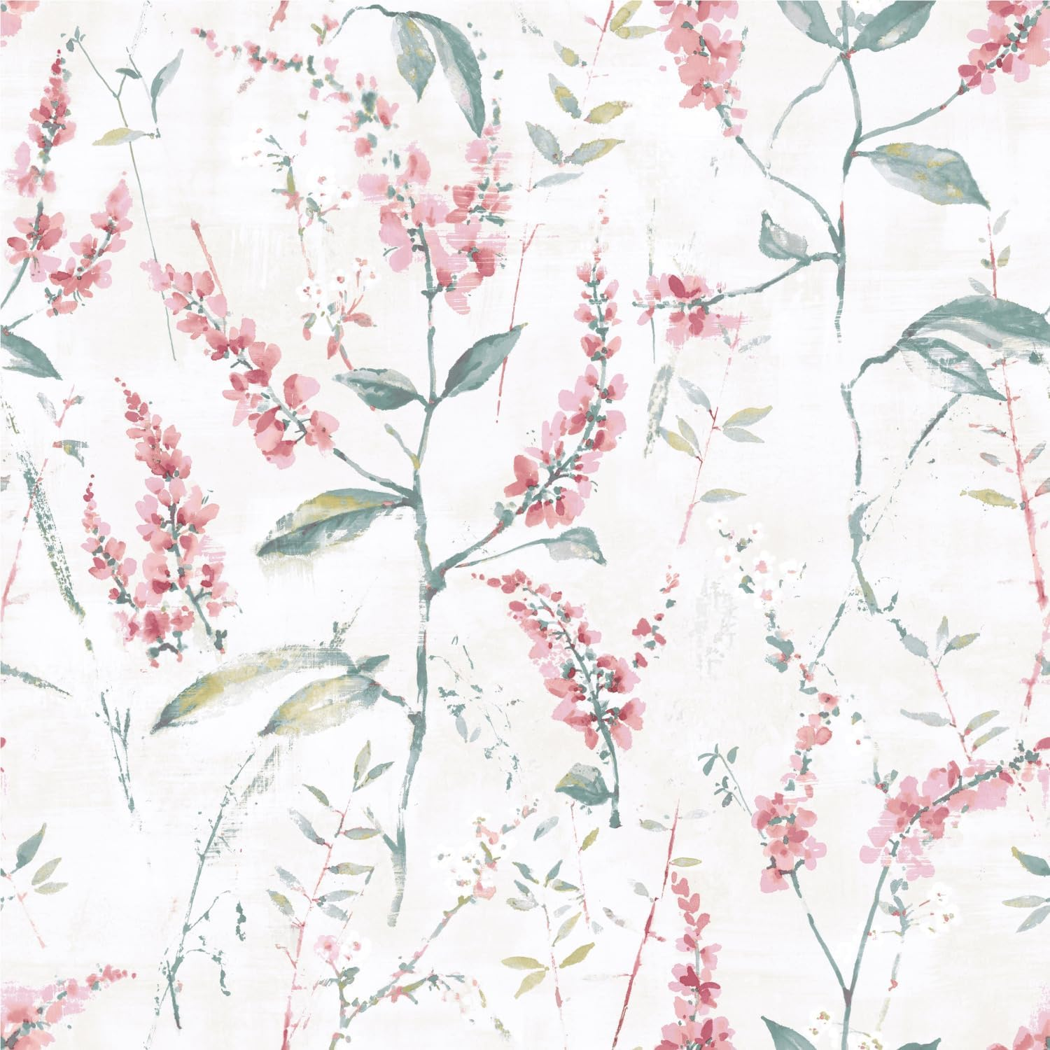 Roommates RMK11471WP Coral Floral Sprig Peel and Stick Wallpaper