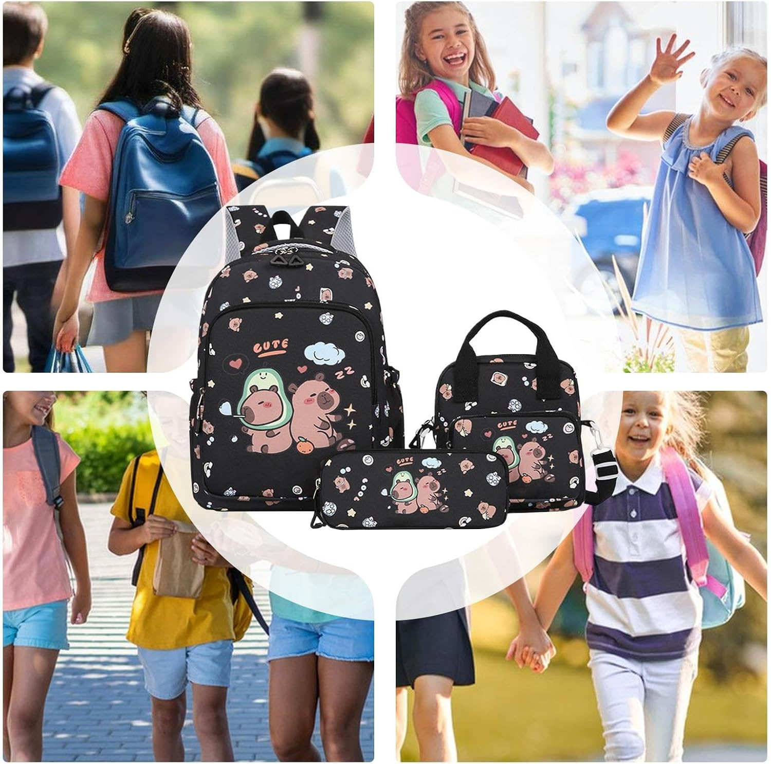 Generico Capybara Bag - Kids Shut off - Cartoon Book Set | Capybara Pencil Case, Lunch for School Travel and Daily Use, Lightweight Organizer for Students and Teenagers