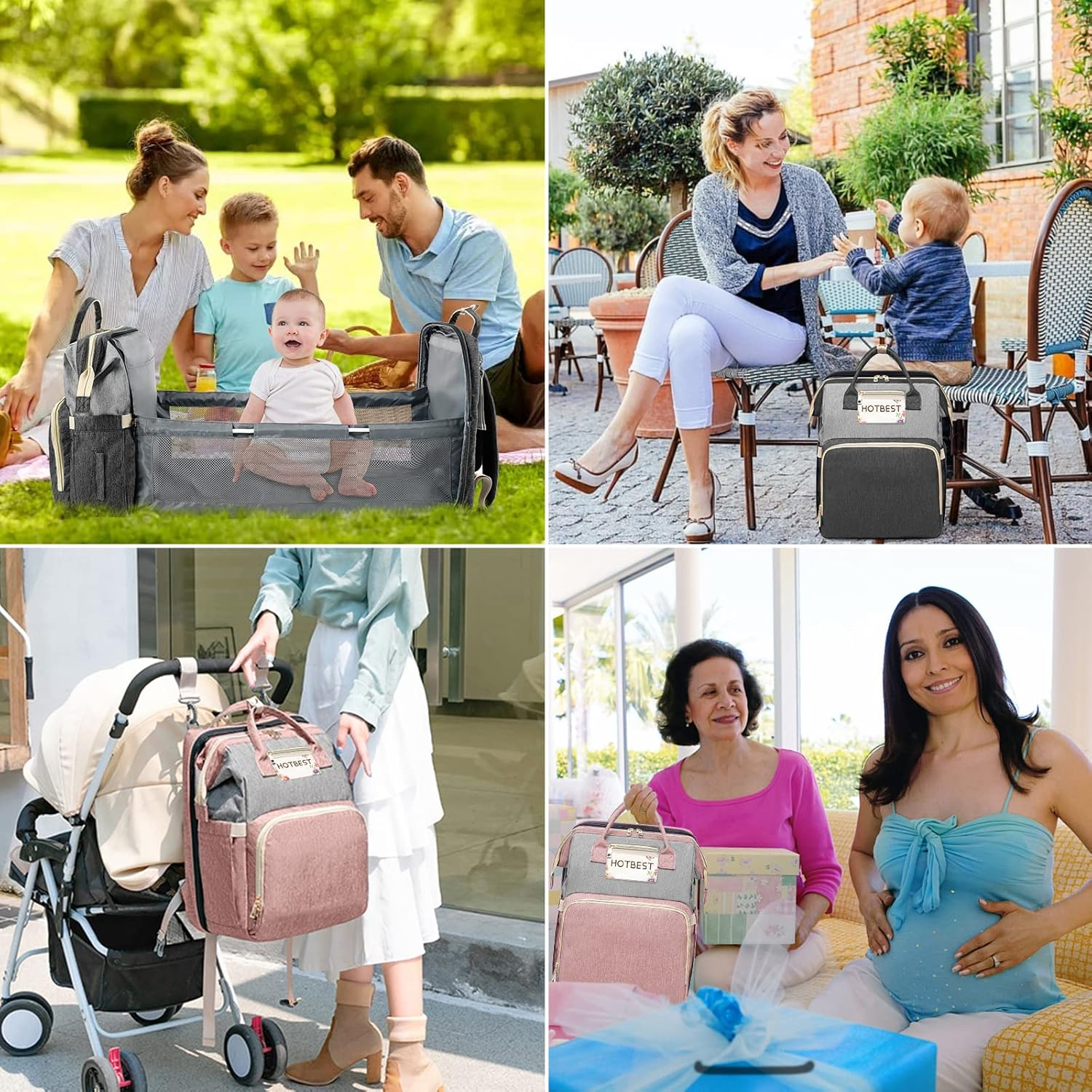 Baby Diaper Bag Backpack, Large Capacity Portable Baby Changing Bag, Multifunctional Nappy Bags, with 13 Pockets Waterproof Mummy Shoulder Bags, Travel Organize - Pink Gray image number 3