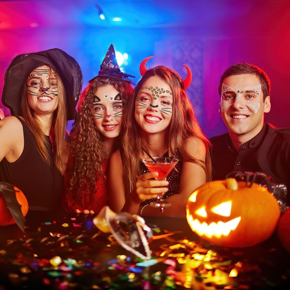 Alaoo Face Tattoo Carnival, Face Art Sticker Leopards, Temporary Tattoos, Tattoo Face, Glitter Stones Face Make-Up, Removable Glitter Face Stickers for Halloween, Theme Party - Butterfly image number 5