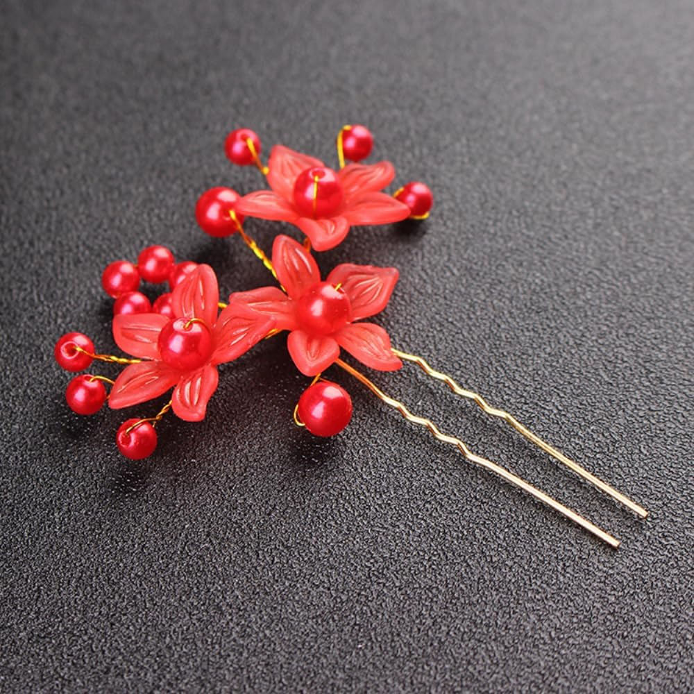 Pack of 10 U-Shaped Hair Pins, Fork Sticks, Pearl Flower Hair Clip, Bridal Hair Pin, Metal Hair Pin, 2 Prong Updo Chignon Pens for Women, Hair Styling Accessories, Purple
