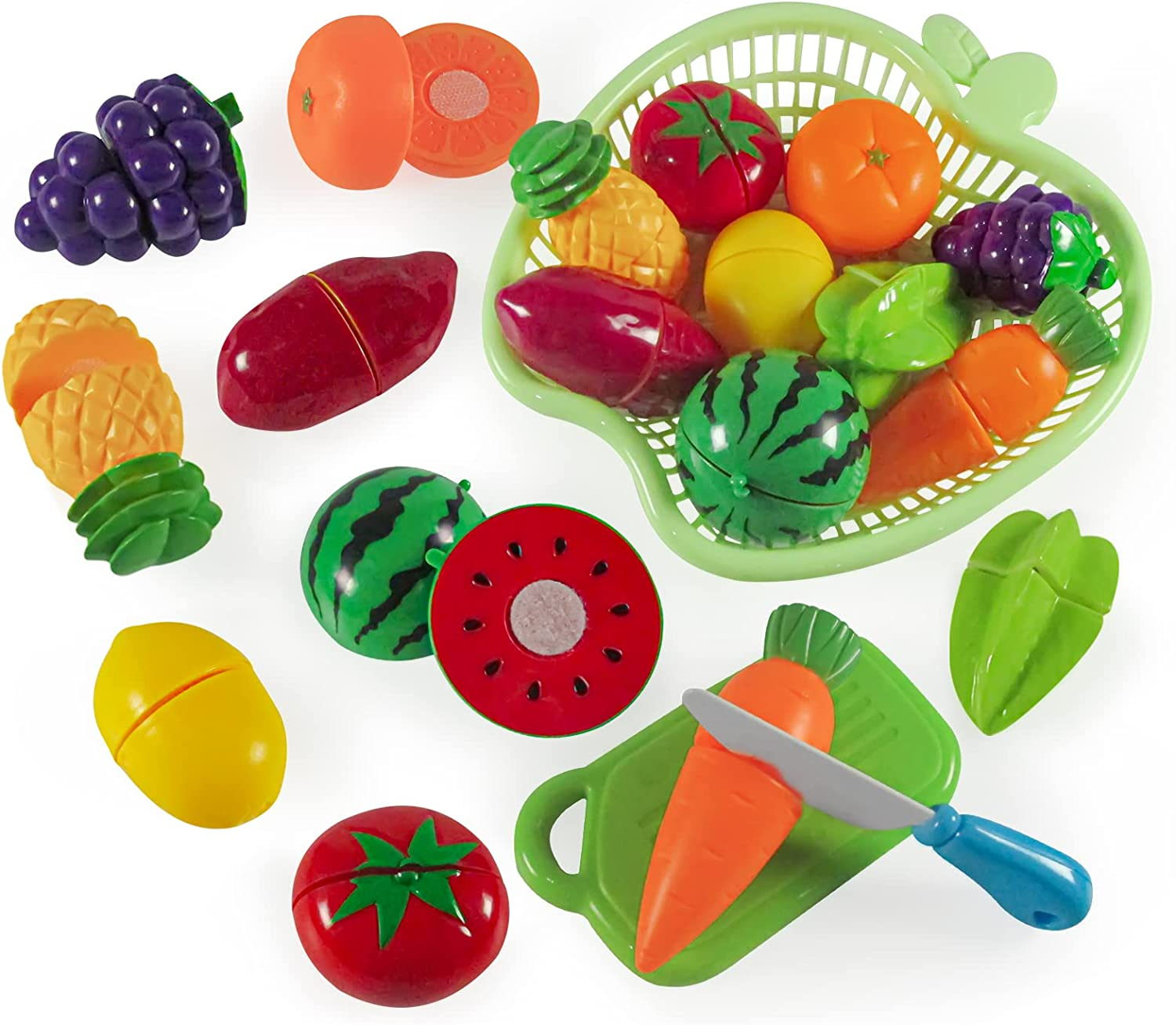 Play Food Set Toy, Learning Educational Pretend Play Kitchen Accessories with Cute Basket, Cutting Fruits, STEM Toy Foods Gifts for Kids Toddlers Boys Girls 3 4 5 6 Years Old（Green） image number 3