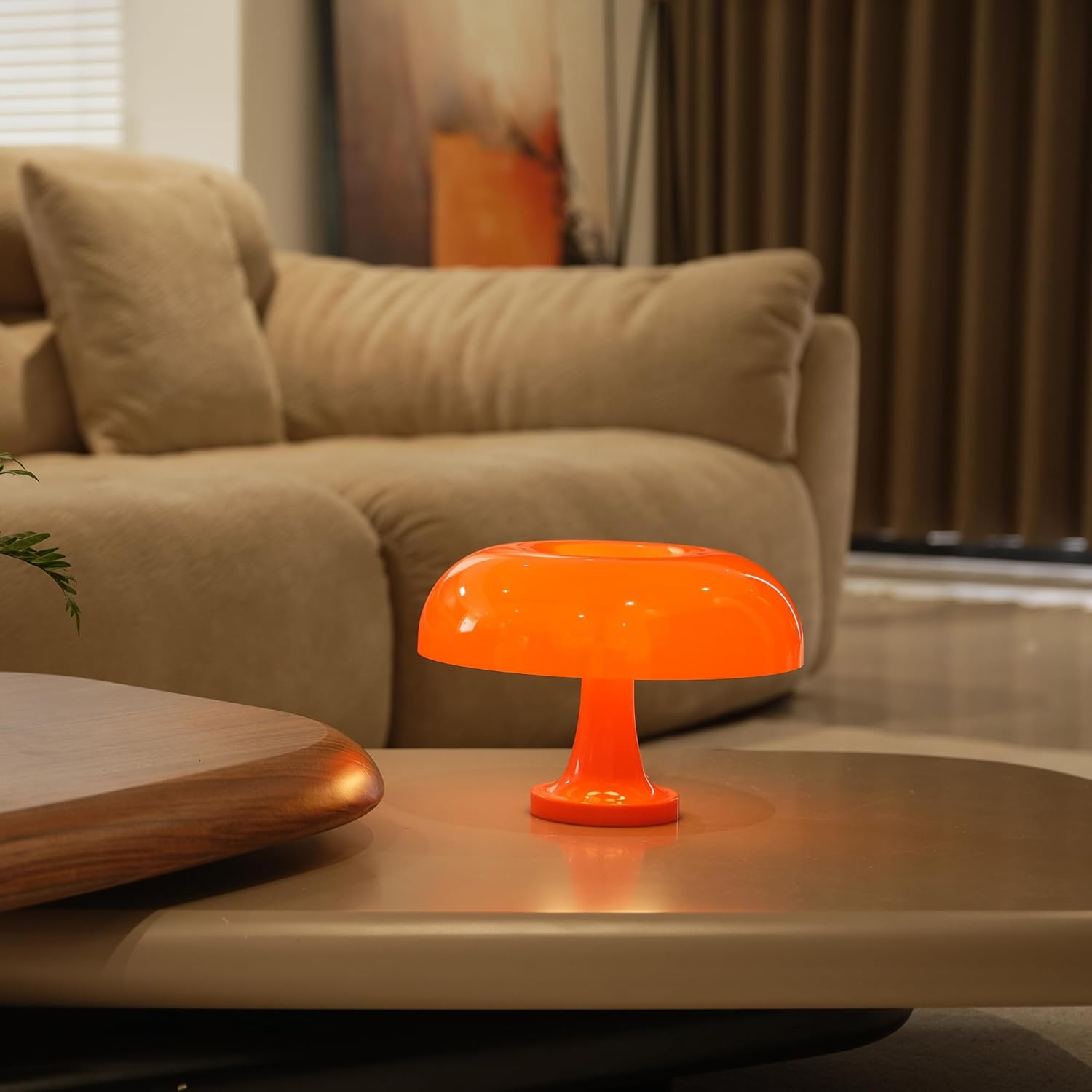 Orange Mushroom Lamp, Vintage Table Lamp, Mid Century Modern Retro Mushroom Style,Cordless Touch Lamps Bedside Charging Model,Dimmable for Bedrooms Living Room Home Decor(Touch Adjustable Version) image number 6