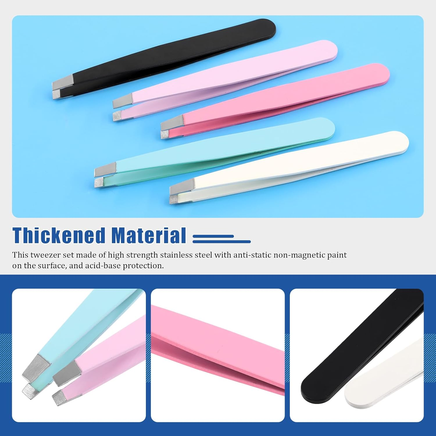 Glarks 12Pcs Pink Eyebrow Tweezers Stainless Steel Slanted Tip Tweezers Professional Facial Hair Eyebrow Precision Tweezers for Men and Women image number 4