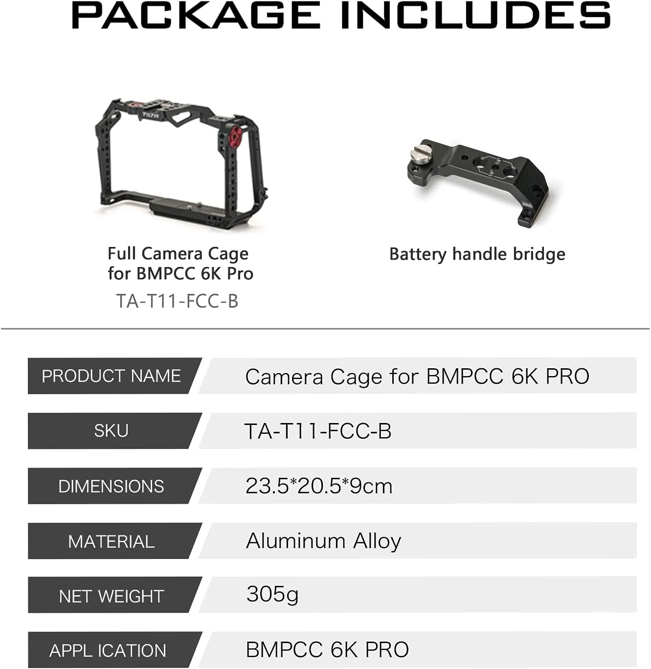 Tilta Full Camera Cage Compatible with BMPCC 6K Pro Detachable Half Camera Video Cage for Blackmagic Pocket Cinema Camera 6K Pro Film Movie Making Kit Lightweigt Durable Black TA-T11-FCC-B image number 3